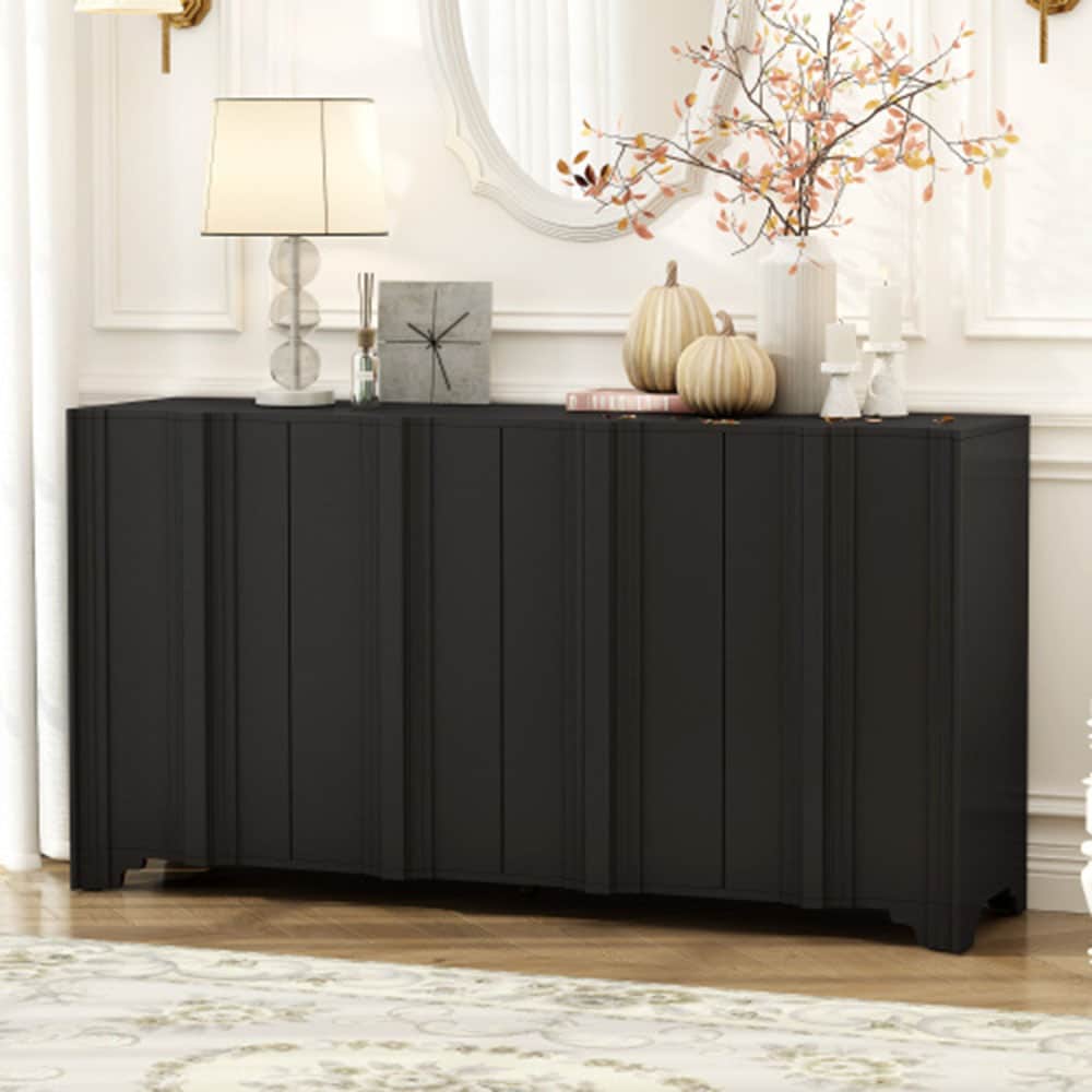 Oaks Decor OAN711438B Storage Cabinet Sideboard Contemporary/Modern Black Sideboard