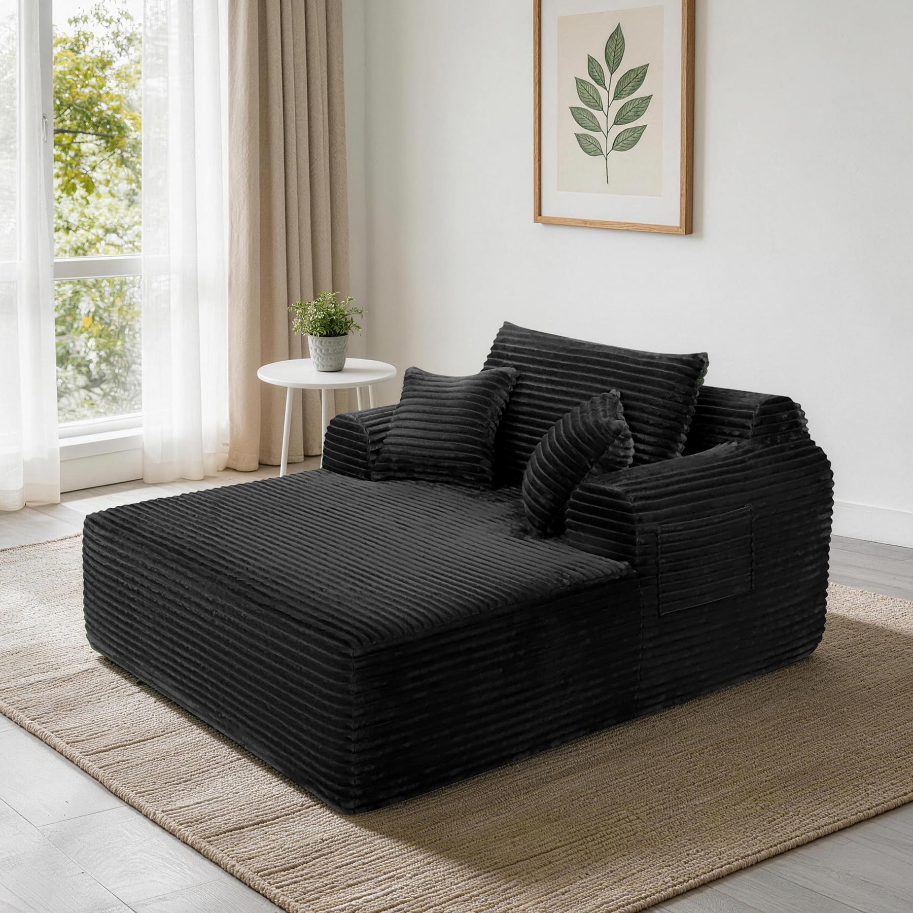 GarveeLife Modern Oversized Indoor Chaise Lounge Chair with 3 Pillows Black