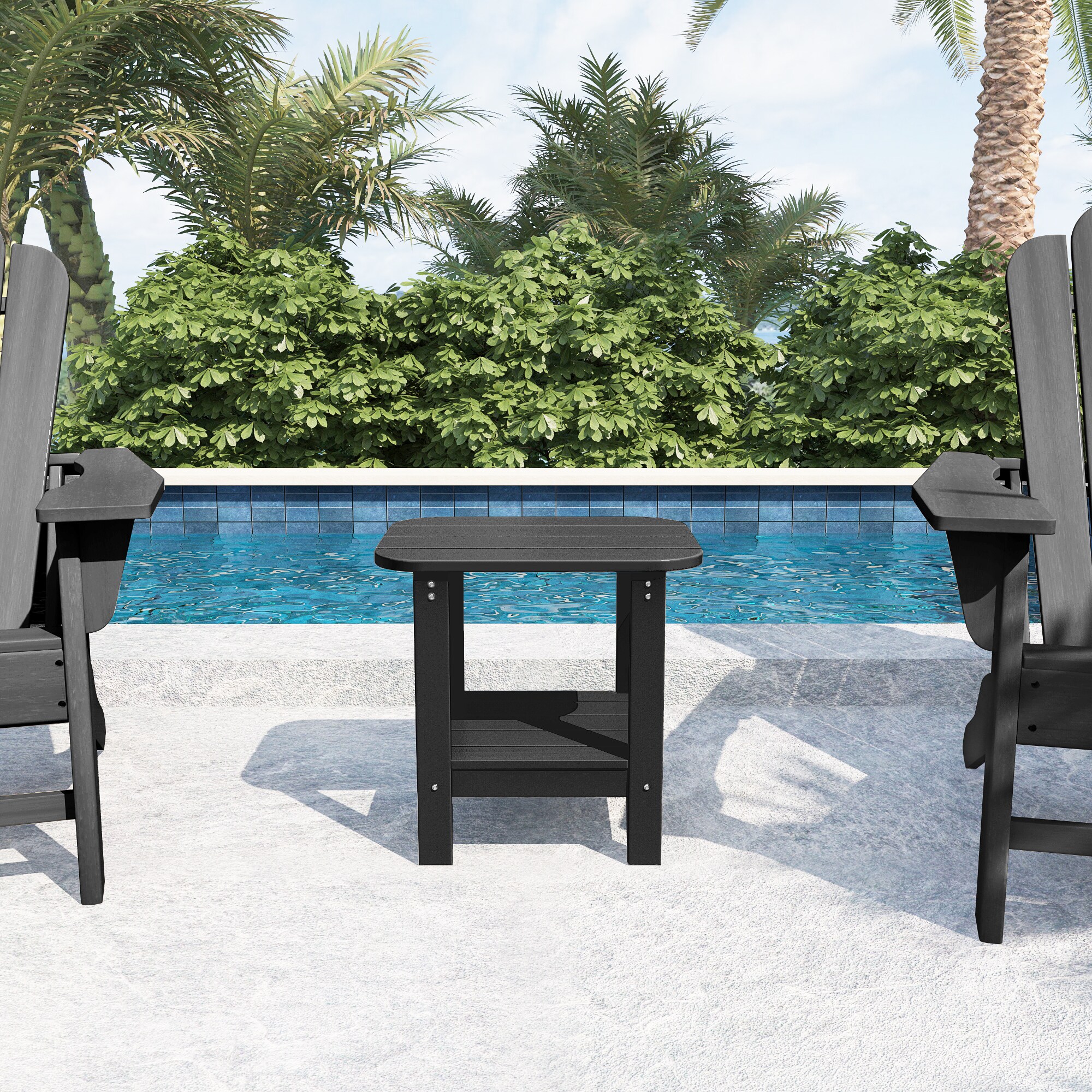 Black Solid Fir Wood Outdoor Side Table