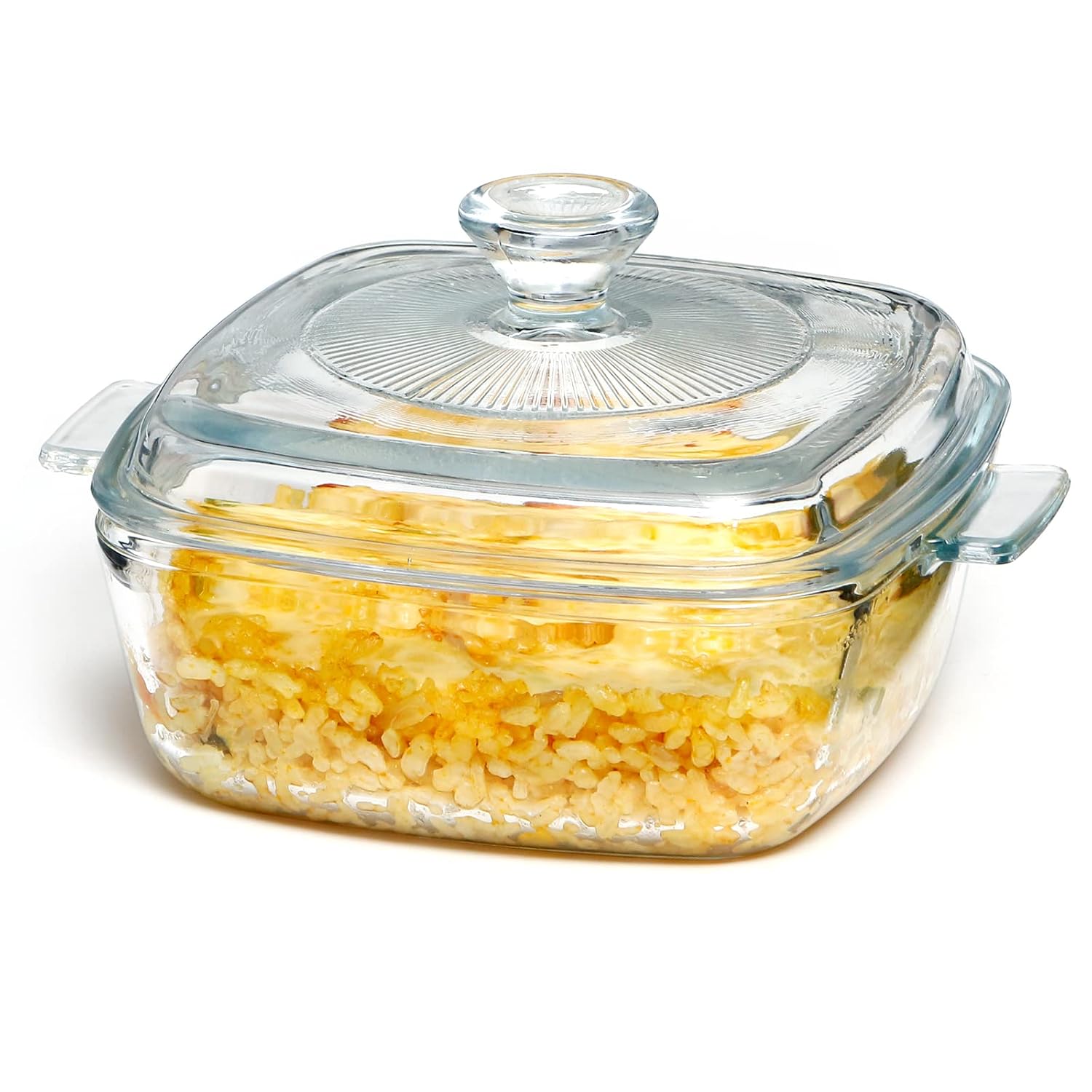 CHEFMADE 0.8L Tempered Glass Square Casserole Dish with Lid - 25oz Oven Safe Bakeware for Single Serving - 5.9in