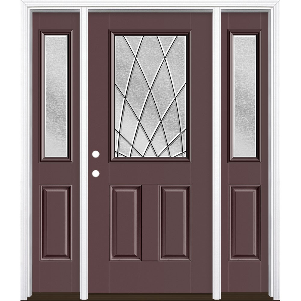Masonite 3423588 Ventata 60-in x 80-in x 4-9/16-in Fiberglass Half lite Right-hand inswing Currant Painted Prehung Single door with sidelights Front Door with Brickmould Insulating core Decorative glass