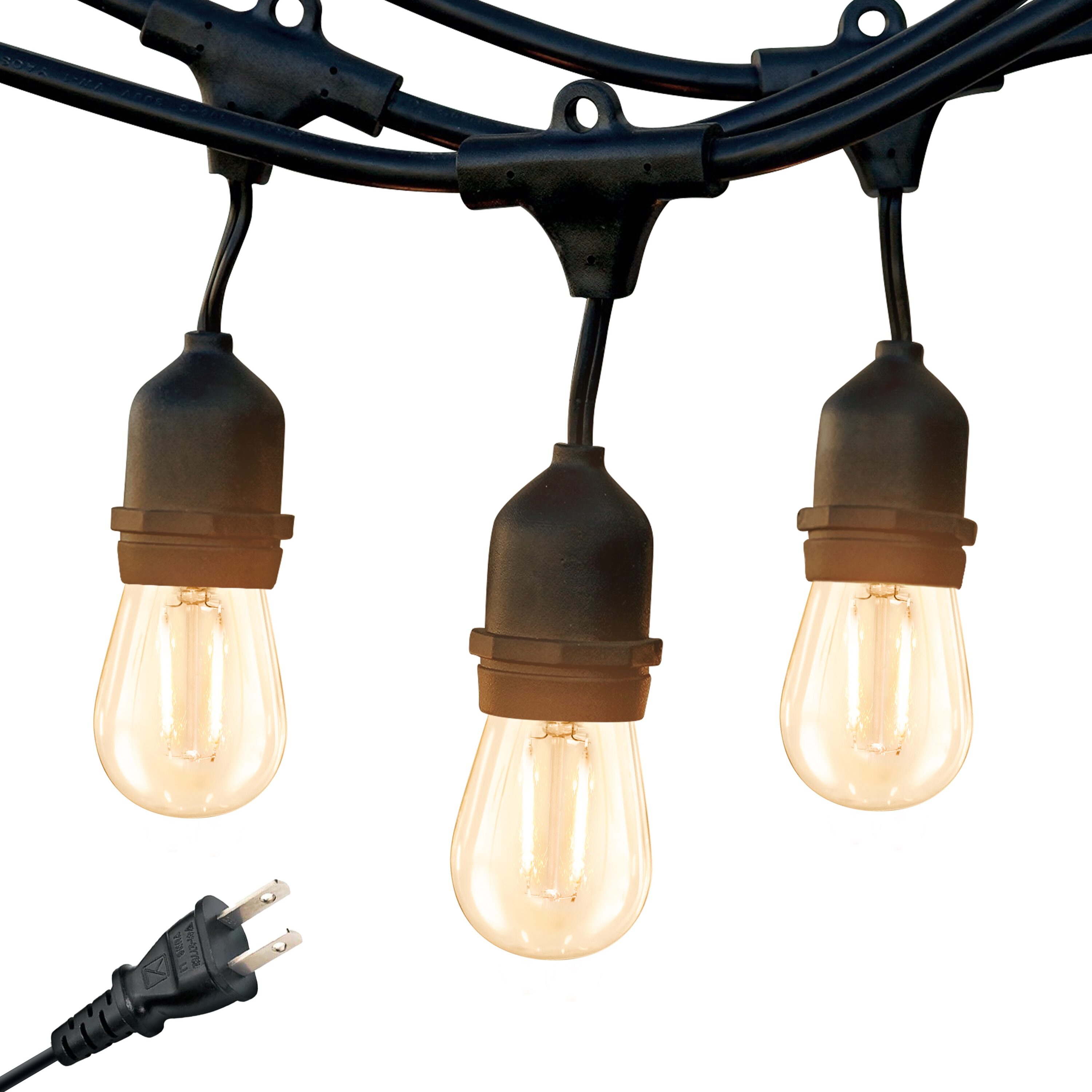 Brightech AMB-2W-48-WW 48-Feet Plug-in Black Indoor/Outdoor String Light with 15 LED Edison Bulbs