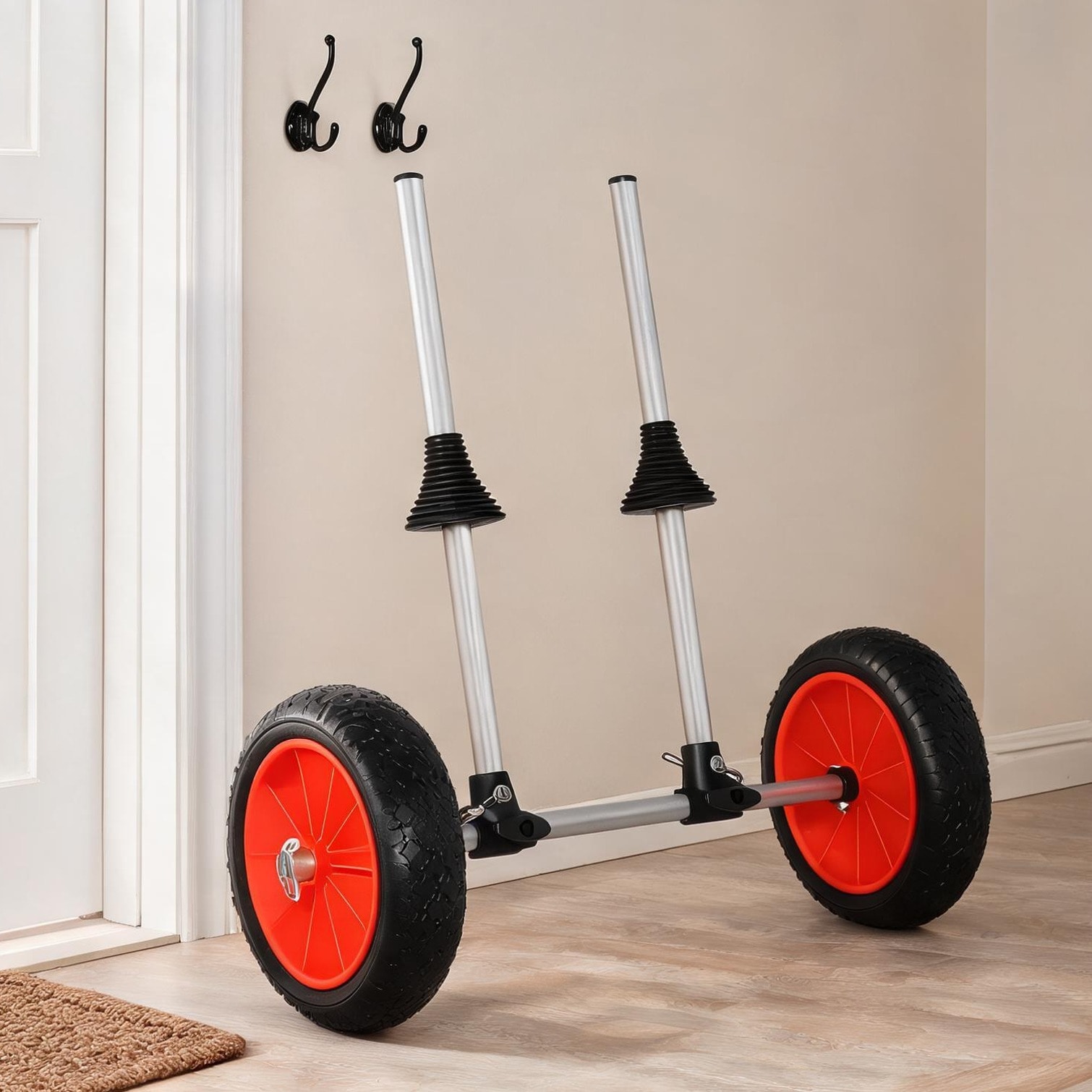 Watnature Aluminum Kayak Cart with Adjustable Crossbar and 9.5-inch PU Tires Silver-Tone 165-lb Capacity