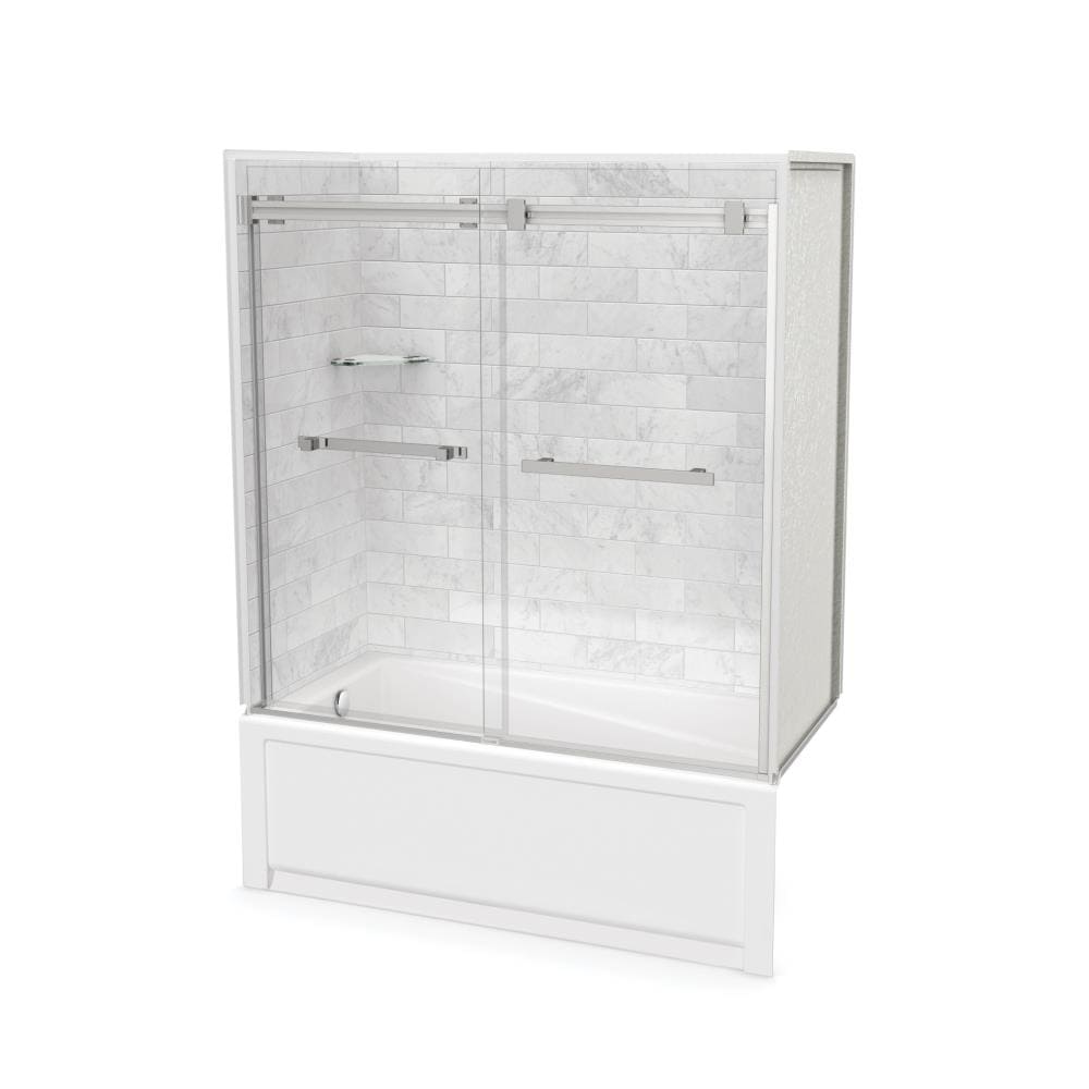 MAAX 106361-307-508-100 Utile 30-in W x 60-in L x 80-in H Marble Carrara 5 -Piece Bathtub Shower Combination Kit (Left Drain) with Tub/Wall/Door Included Drain Included