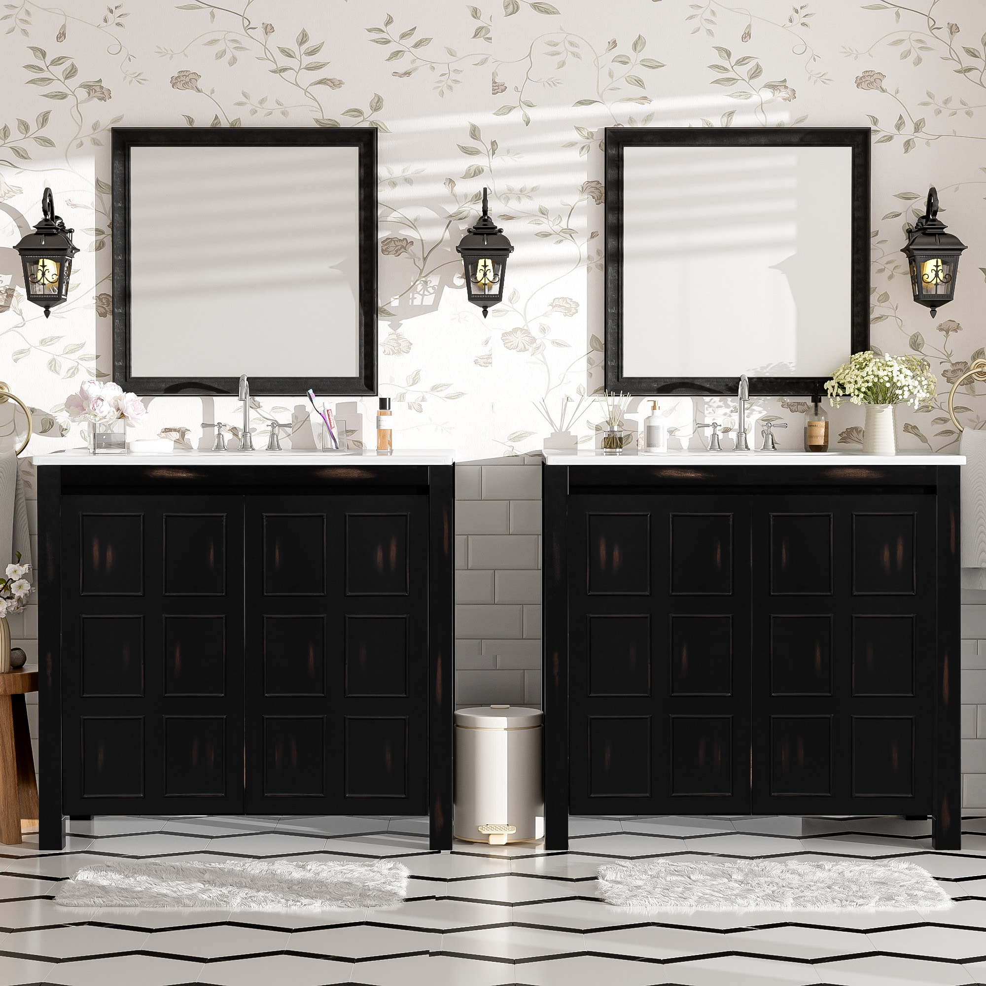 Afhocomp 72-in Double Sink Freestanding Espresso Bath Vanity with White Integral Ceramic Basin