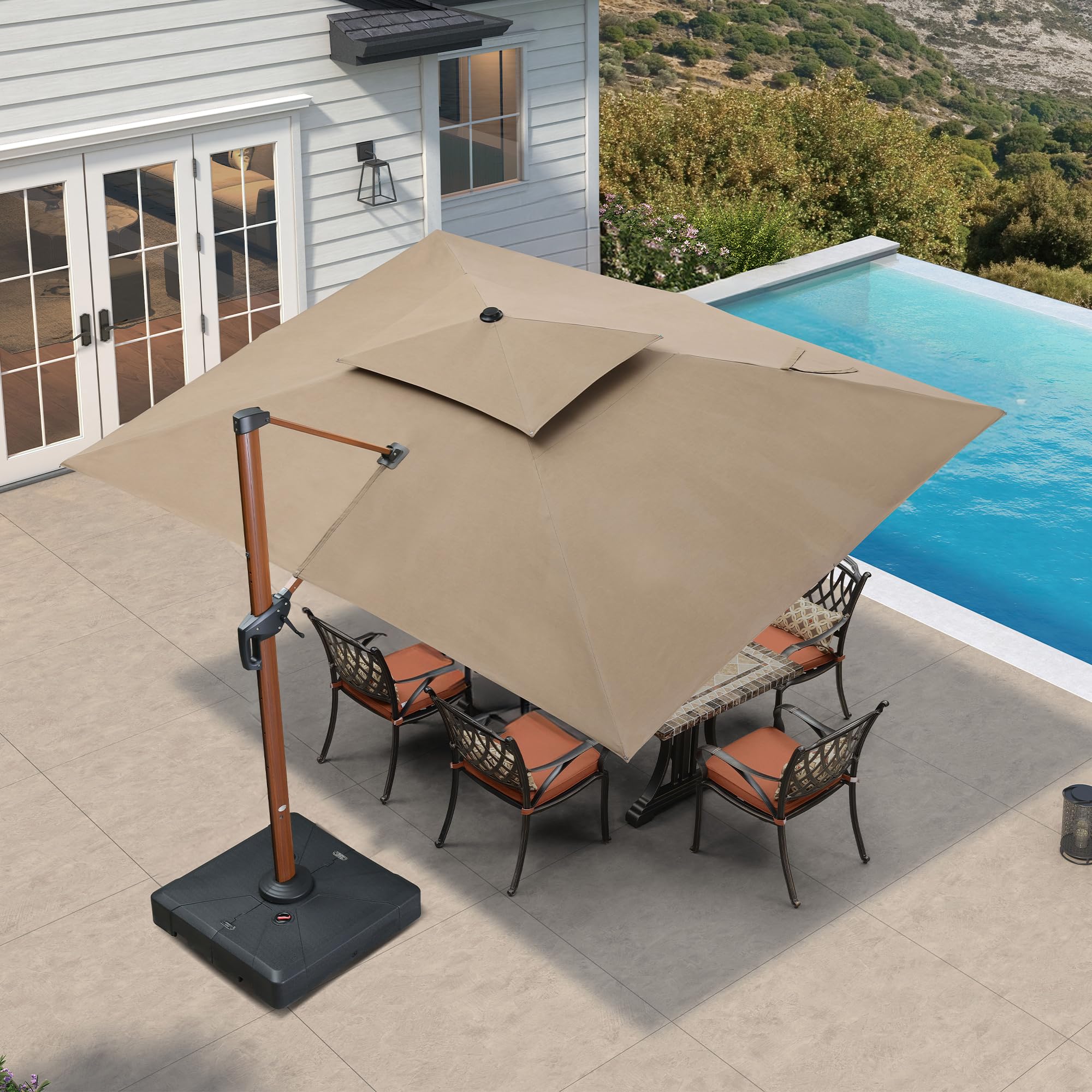 PURPLE LEAF 13-ft Aluminum Beige Crank Cantilever Patio Umbrella