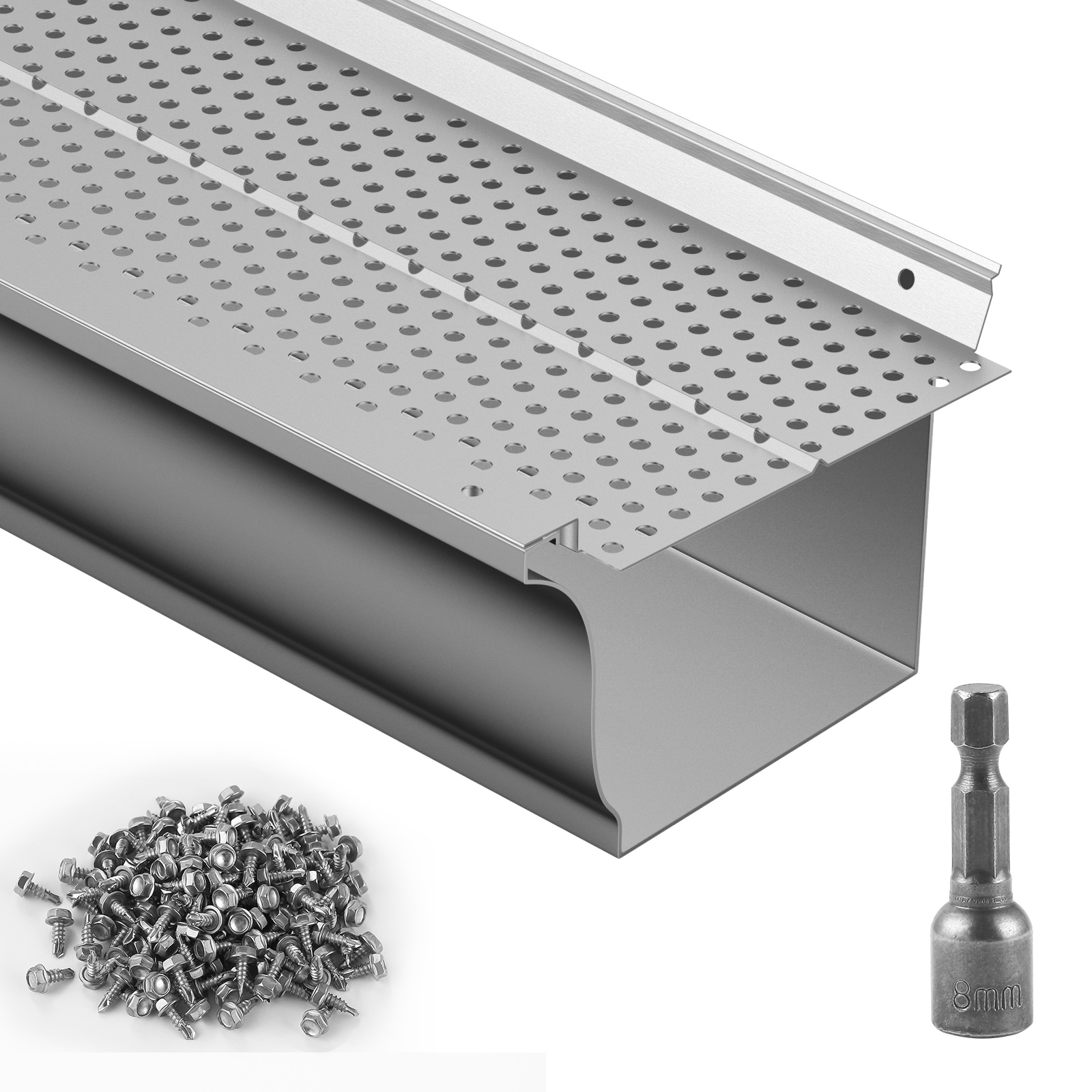 GIVIMO 5-in x 208-ft Aluminum Gutter Guard 52-pc - 0.157-in Hole DIY Leaf Filter Cover for Metal - Shingle - Wood Roofs #LW102GIVSS2851