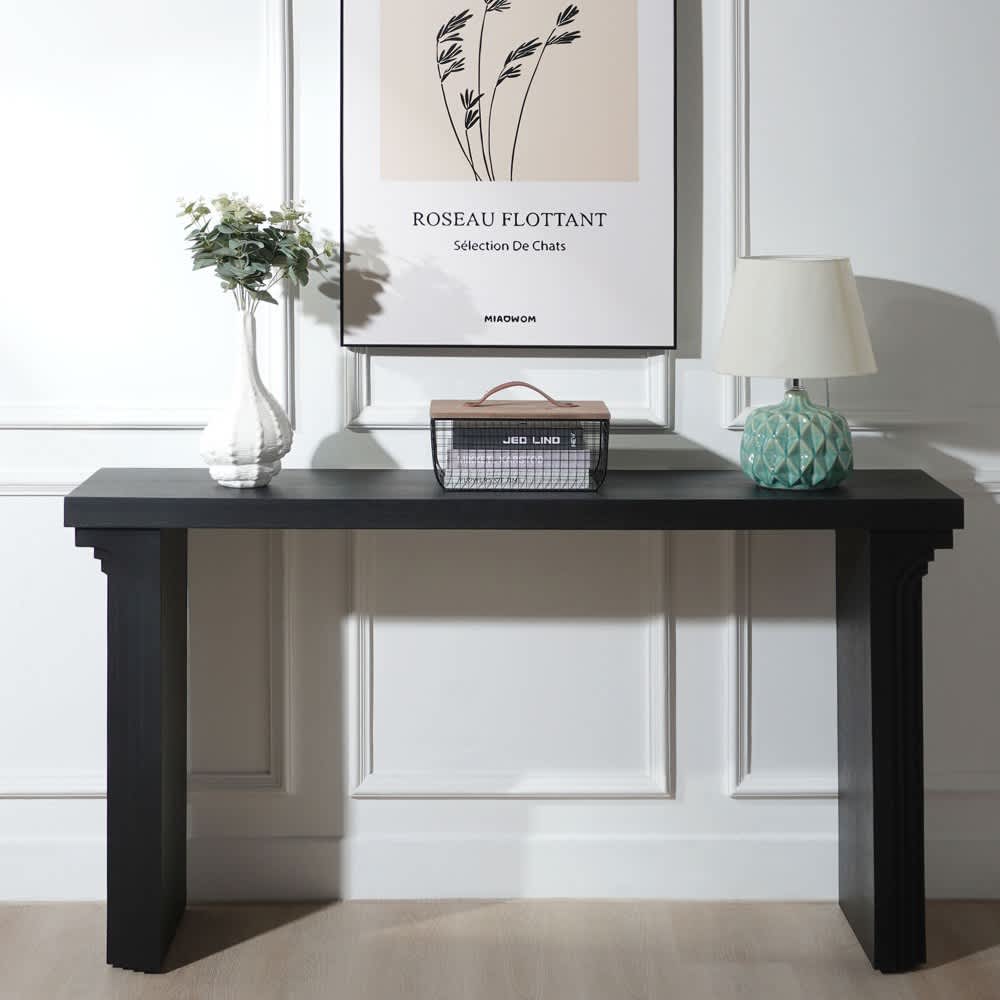 Coolbibila ERIC-CONSOLE-BLACK 58 Inch Modern Black Wood Console Table Minimalist Entryway Table for Hallway Living Room or Foyer