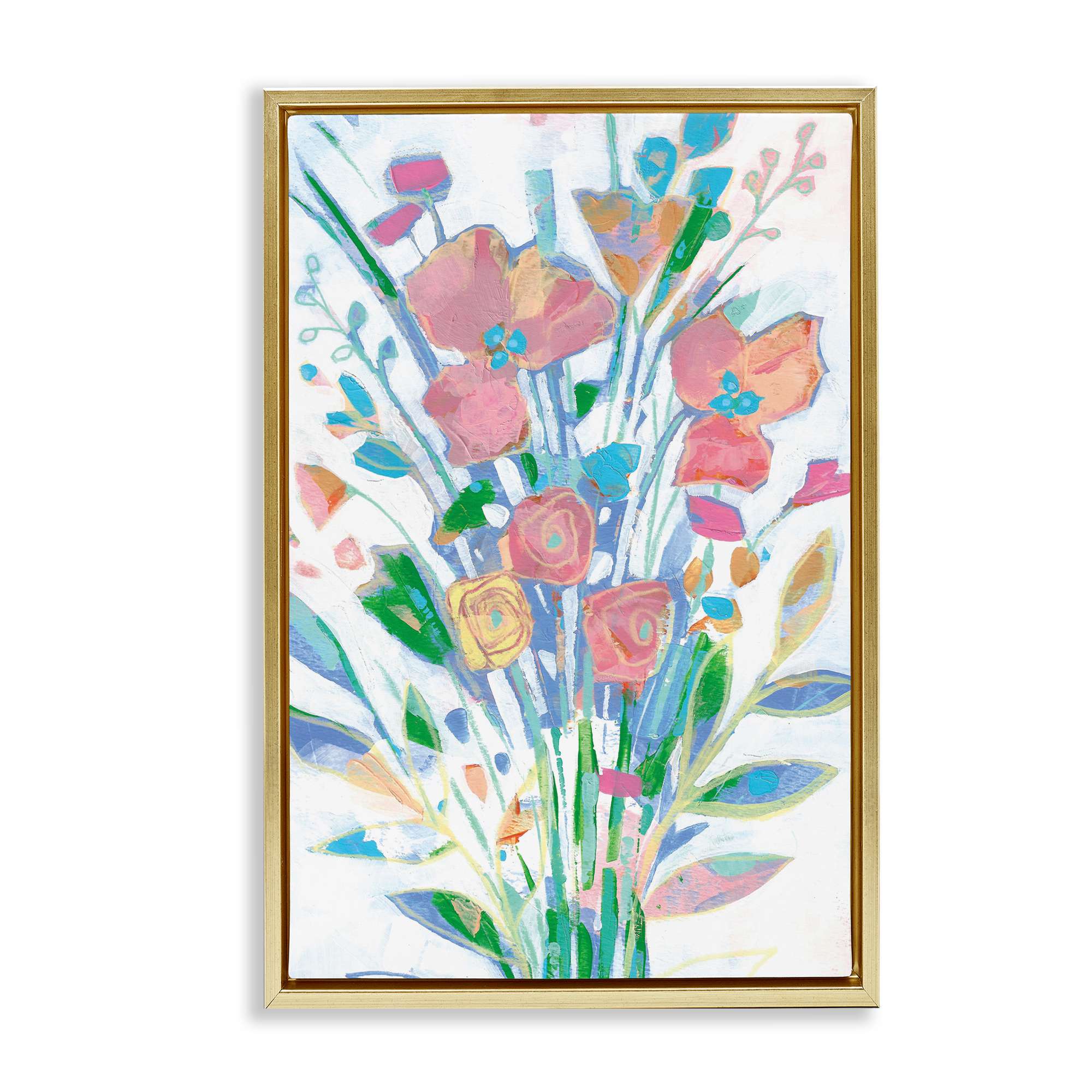 Stupell Industries BS-576-FFG-16X24 Pastel Joyful Bouquet Gold Framed Floater Canvas Wall Art By Stephanie Fielden 17 x 25