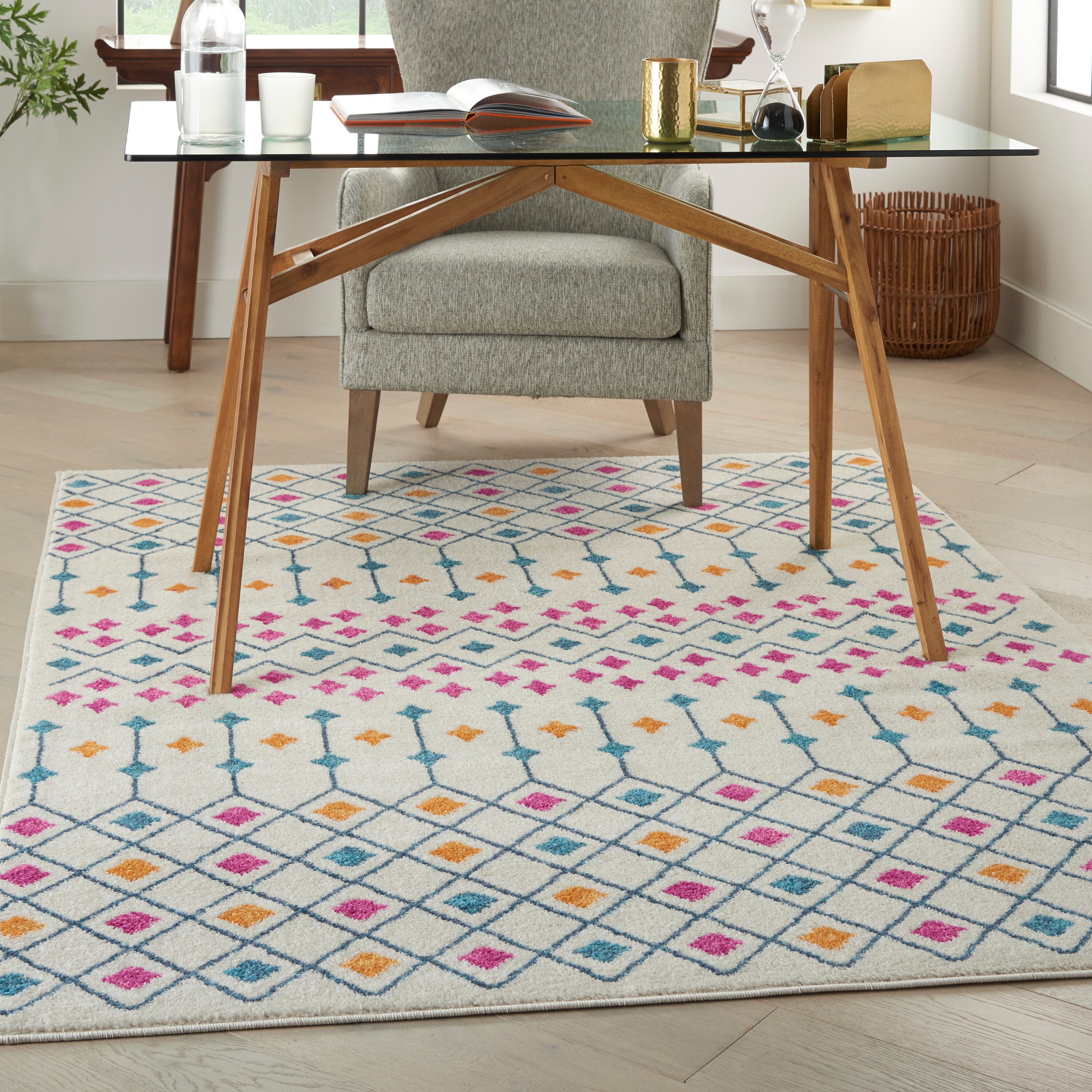 Nourison 99446803153 Passion 3 x 5 (ft) Loomed Polypropylene Ivory/Multi Rectangular Indoor Moroccan Area rug