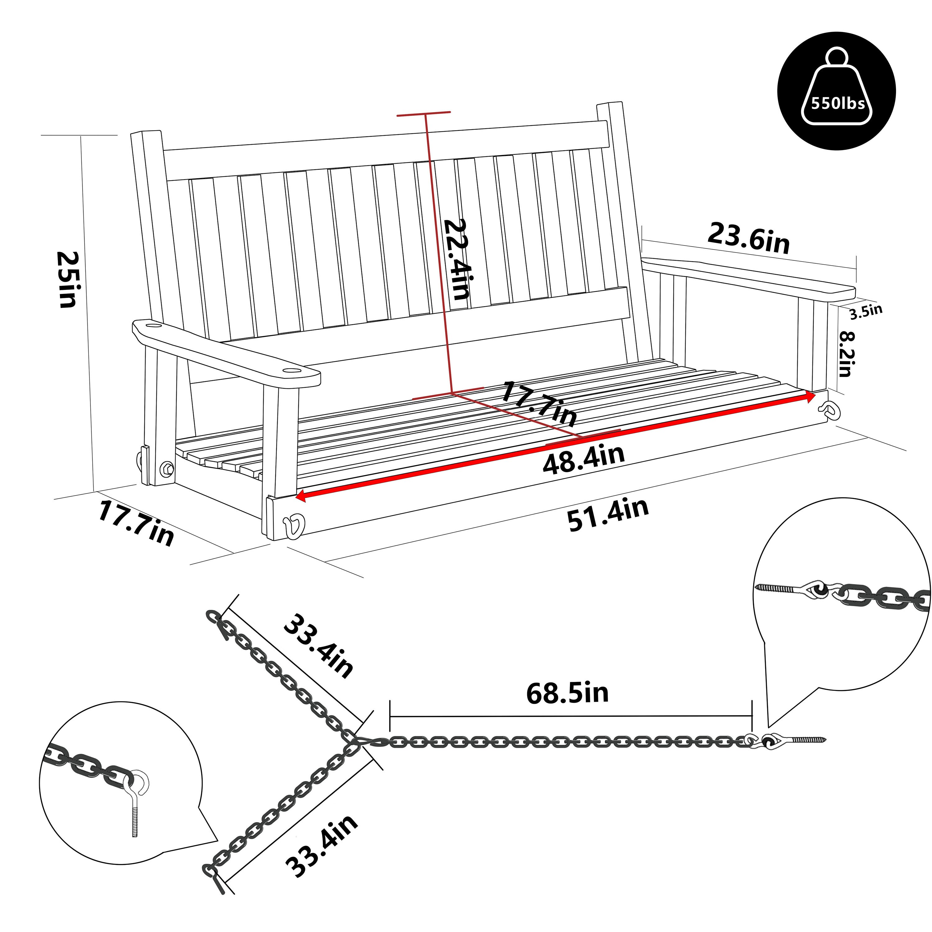 48 inch white porch swing