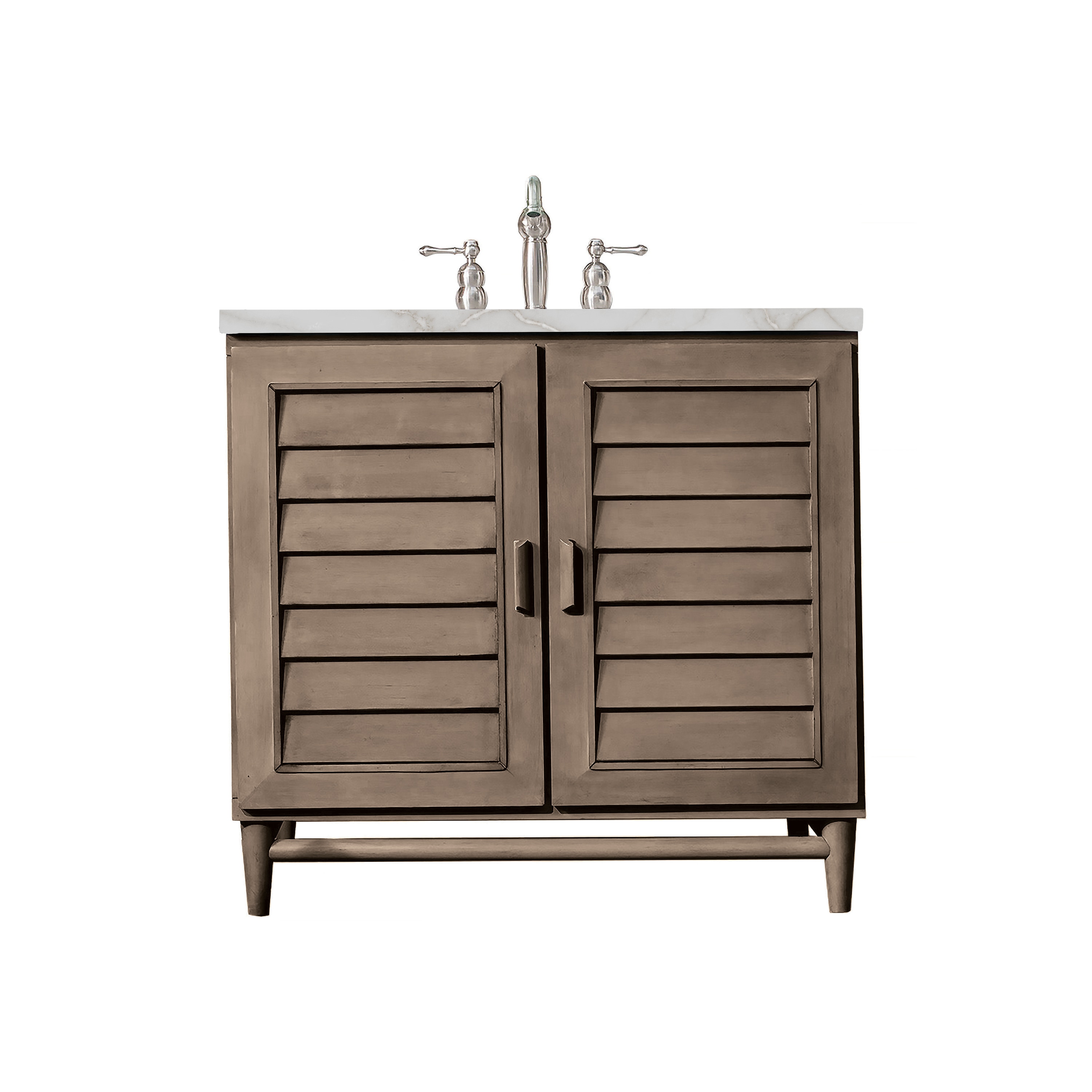 James Martin Vanities 620-V36-WW-3VSL Portland 36-in Whitewashed Walnut Undermount Single Sink Bathroom Vanity with Victorian Silver Quartz Top