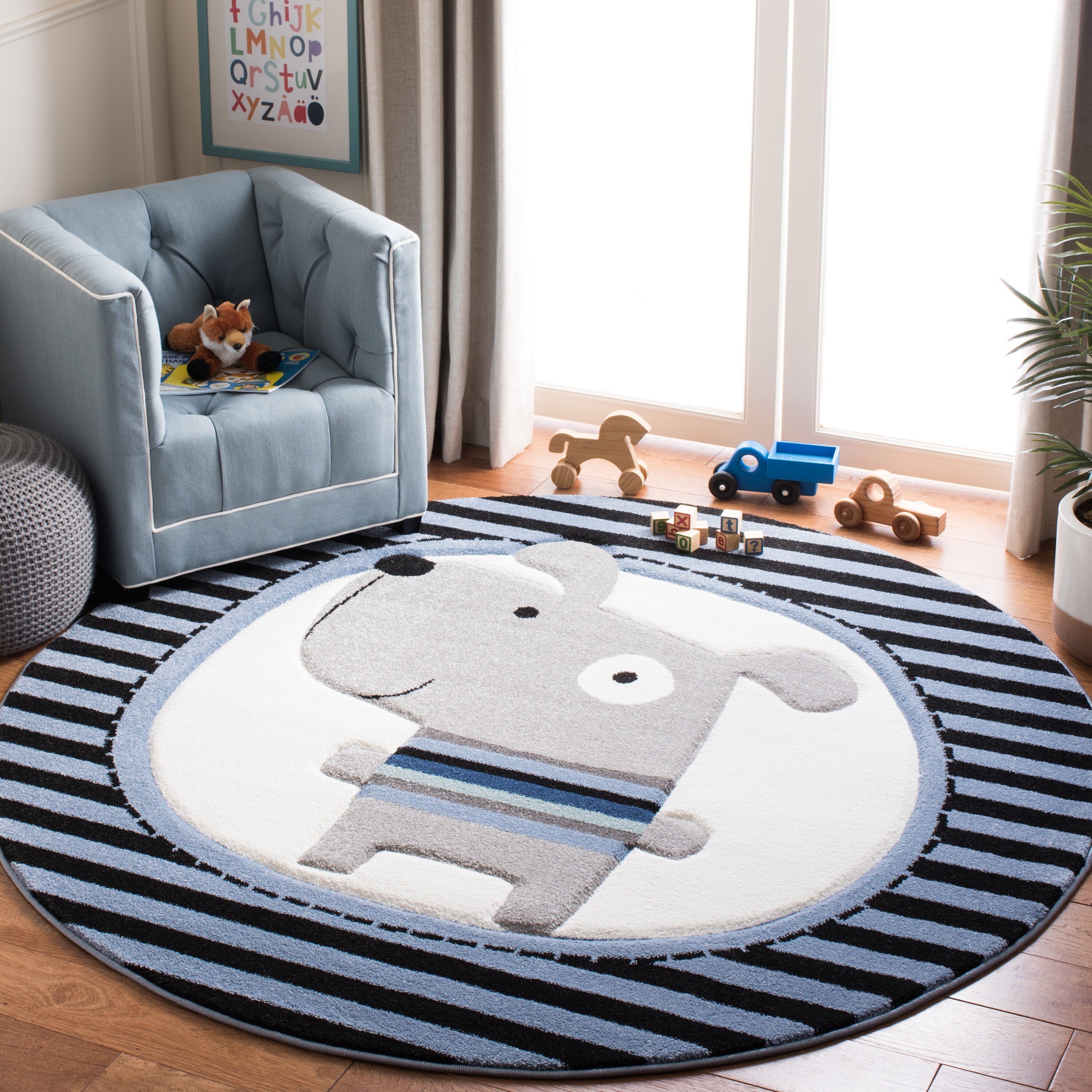 Safavieh Carousel Kids Puppy 5 x 5 Navy/Ivory Square Indoor Kids Area Rug