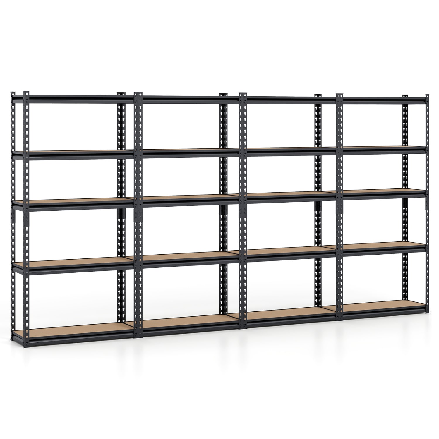 Slickblue Set of 4 Black Metal MDF 5 Tier Storage Organizer Rack (30W x 12D x 60H) with Anti Tip Safety Devices for Garage Basement Pantry or Utility Room