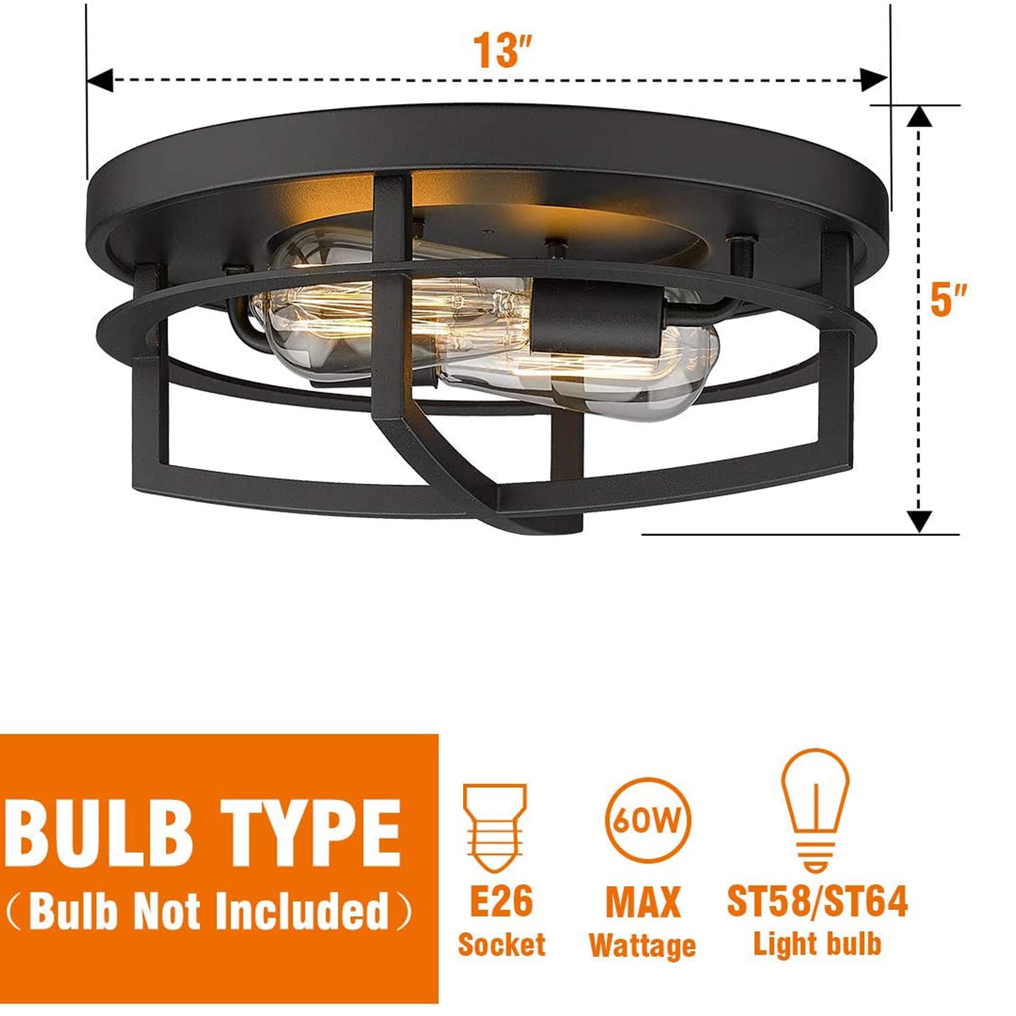 LTMATE JAZAVA 2-Light 13-in Polished Black Flush Mount Light in the ...