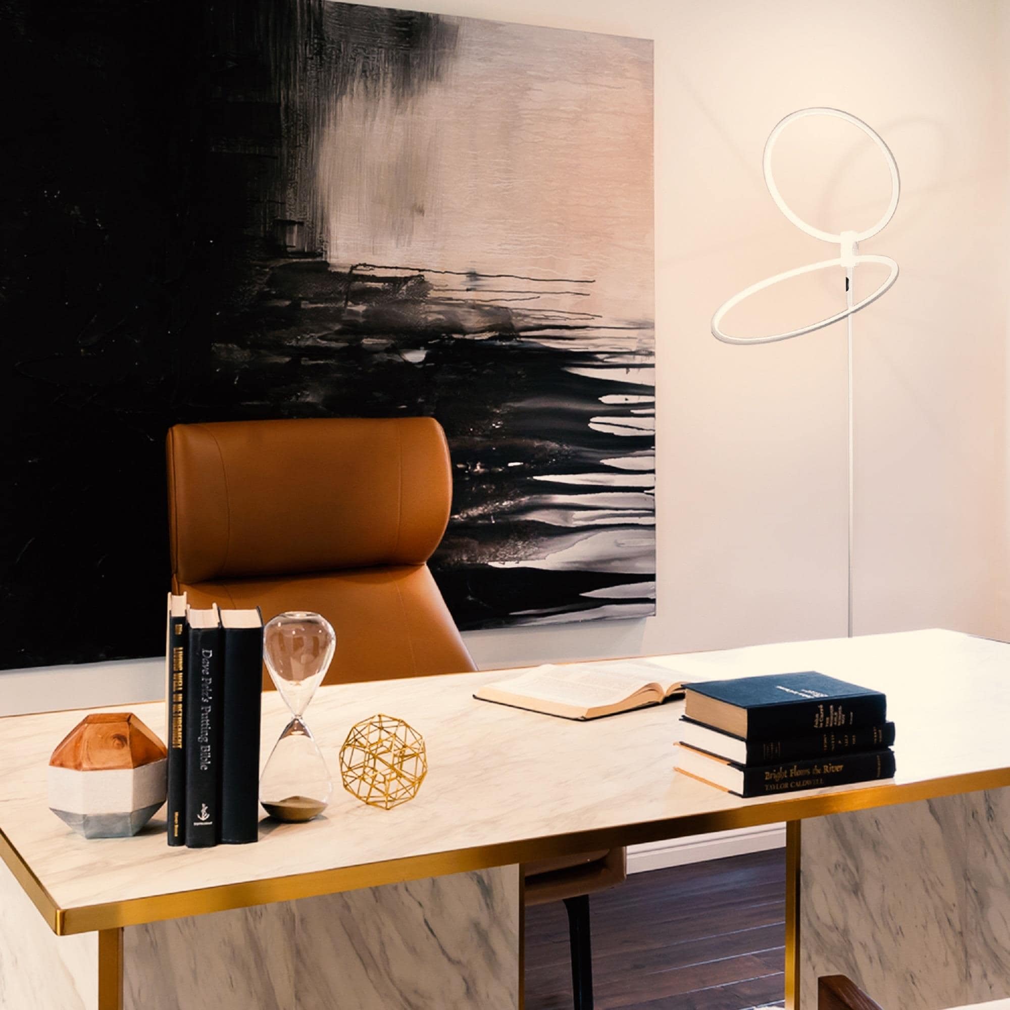 White Adjustable LED Touch Floor Lamp with Dual Rings