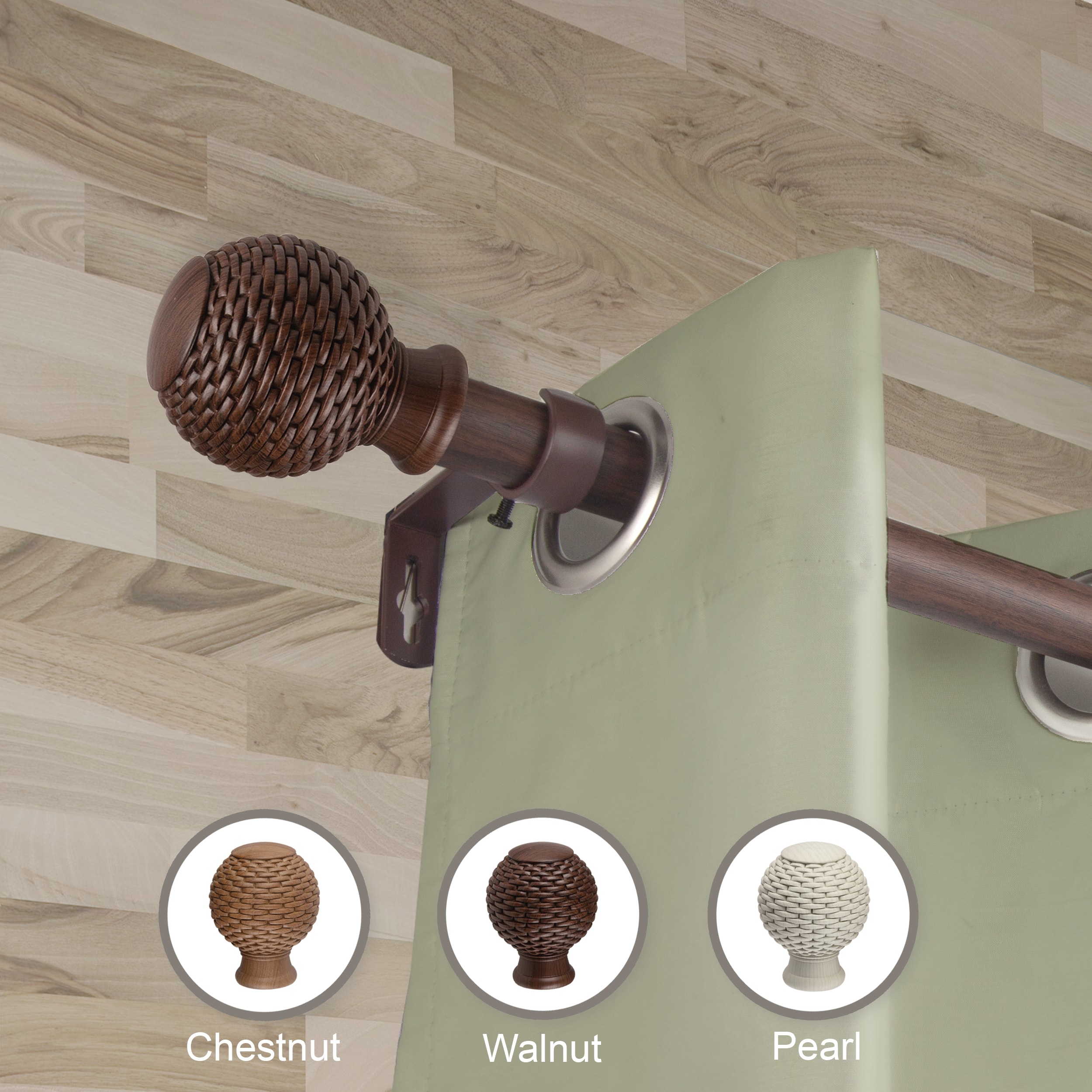 Hart & Harlow L-W100-76-99W2 Blakely 1-in Faux Wood 120-in to 170-in Dark walnut Steel Single curtain rod with Finials