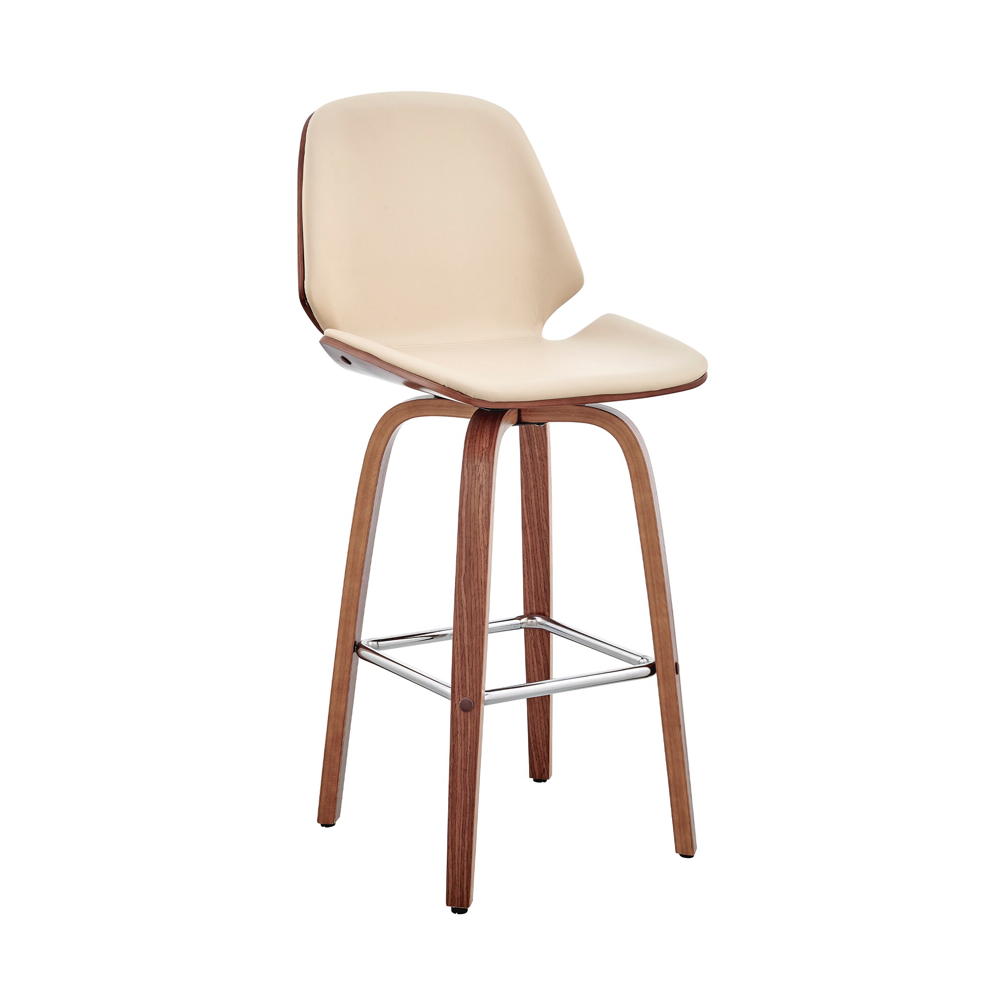 Armen Living LCAABAWACR26 Arabela Cream Walnut 26.0-in H Counter height Bucket seat Upholstered Swivel Wood Bar Stool and Back