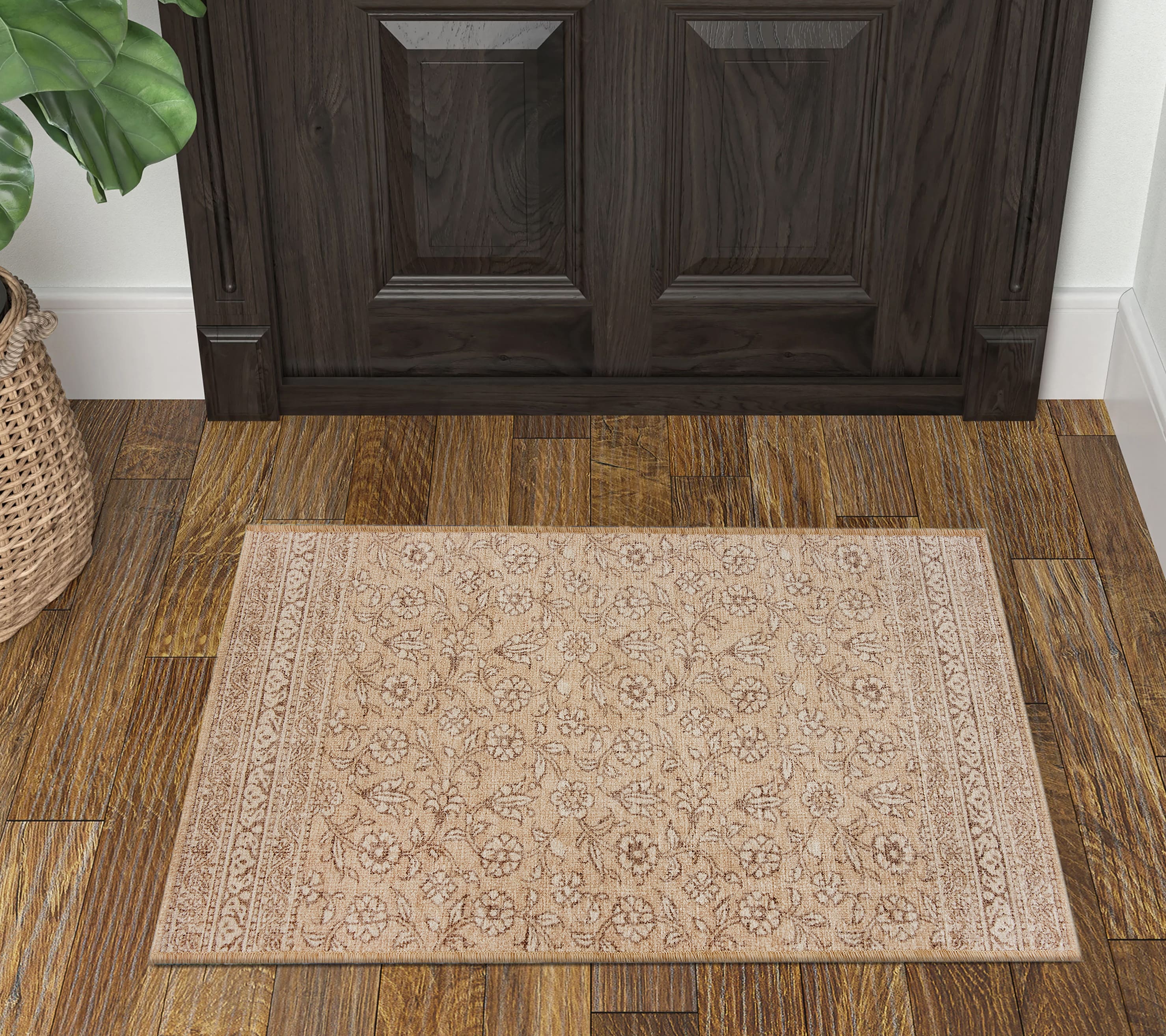 allen + roth 32506 2 x 3 (ft) Polyester Prairie Beige Rectangular Indoor Floral/Botanical Machine washable Throw rug