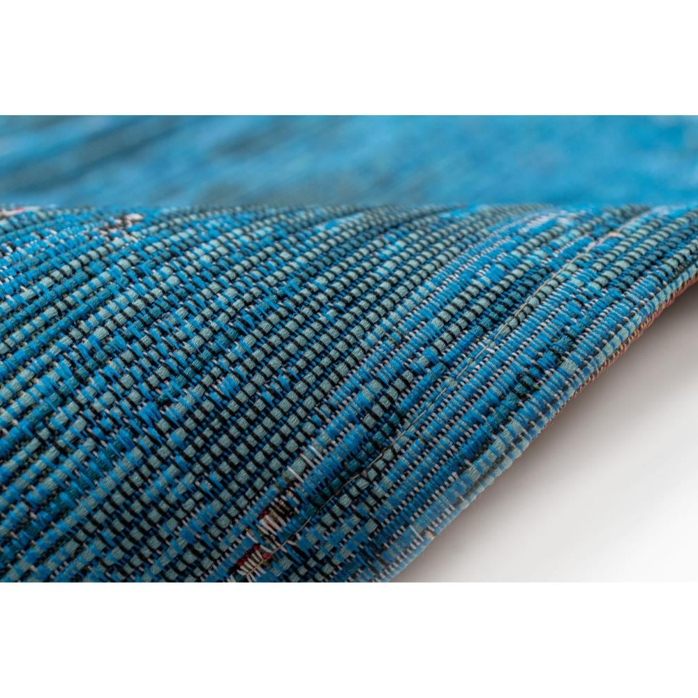 Gray and Blue Abstract Synthetic Rectangular Rug