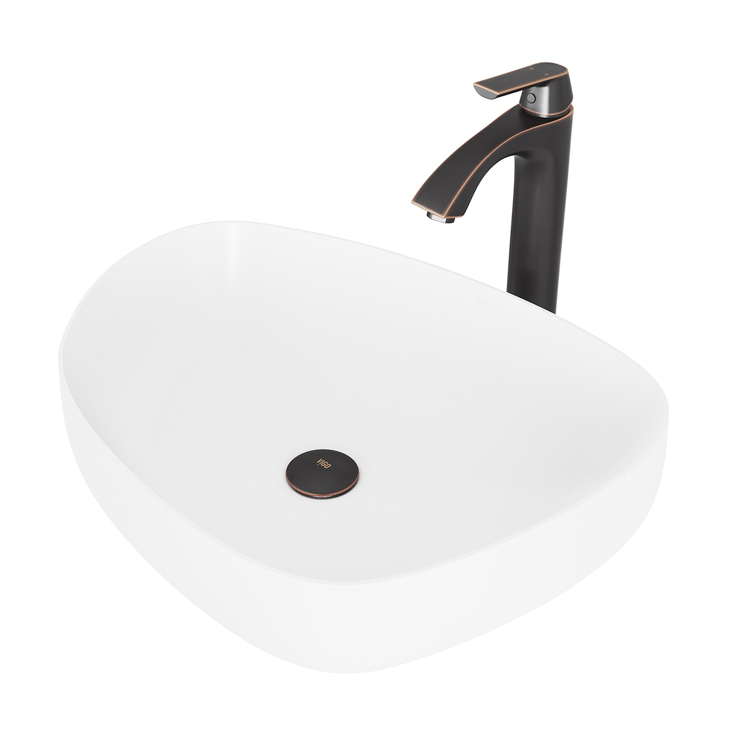 VIGO VGT1251 Vessel sink Matte stone Vessel Irregular Modern Matte White Bathroom Sink with Faucet Included with Drain Included ( 20-in x 15-in )