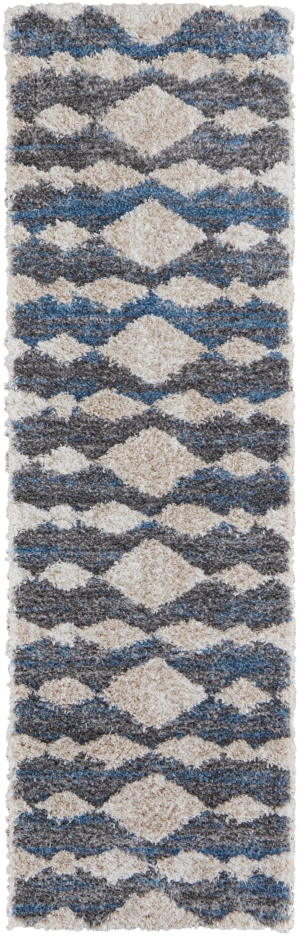 Room Envy MYNR39IFBLUGRYI68 3 x 8 (ft) Loomed Polyester Ivory/Gray/Blue Rectangular Indoor Chevron Runner rug