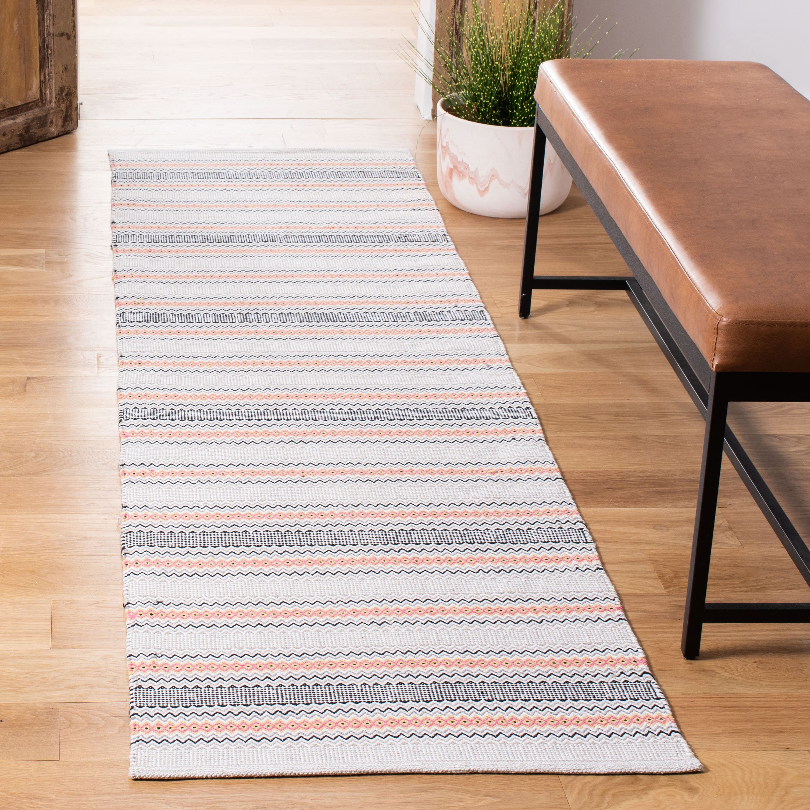 Handwoven Pink and Beige Cotton Runner Rug, 2'3" x 8'