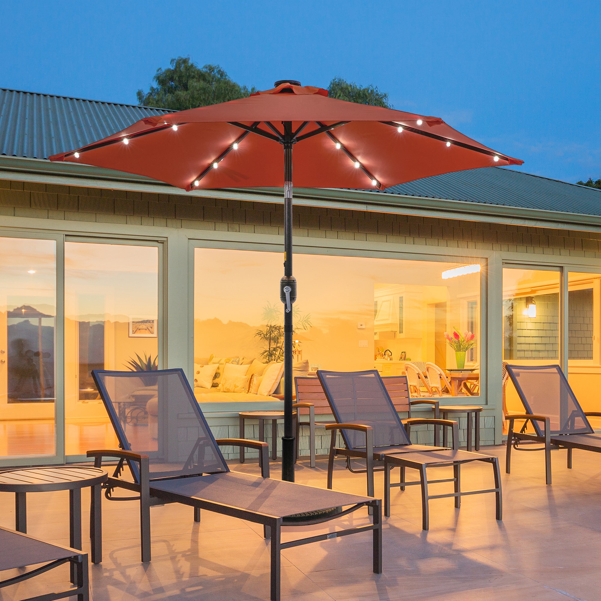 Sonkuki SD-LED90OY 7.5-Feet Steel Orange Push-button Tilt Market Patio Umbrella with Lights and