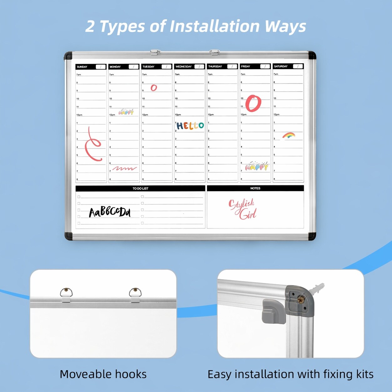 KIWDZFU Large Weekly Dry Erase Board Weekly Planner whiteboard with ...