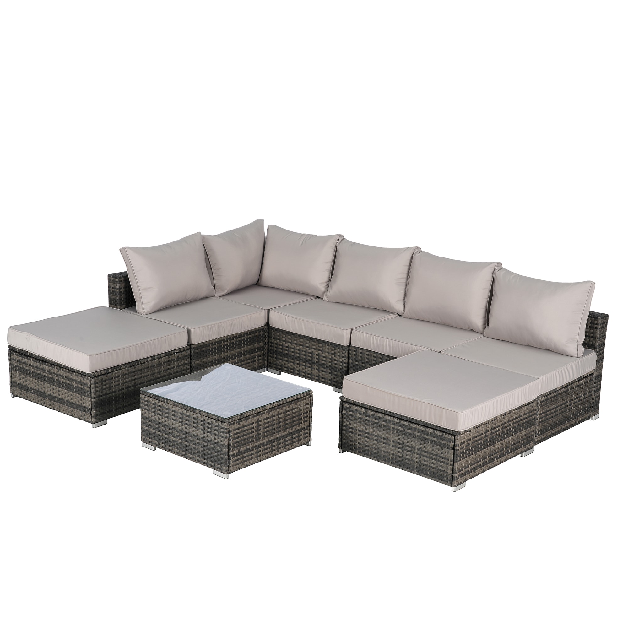 SINOFURN SYB670028BN Wicker Outdoor Sectional with Gray Cushions and Wicker Frame