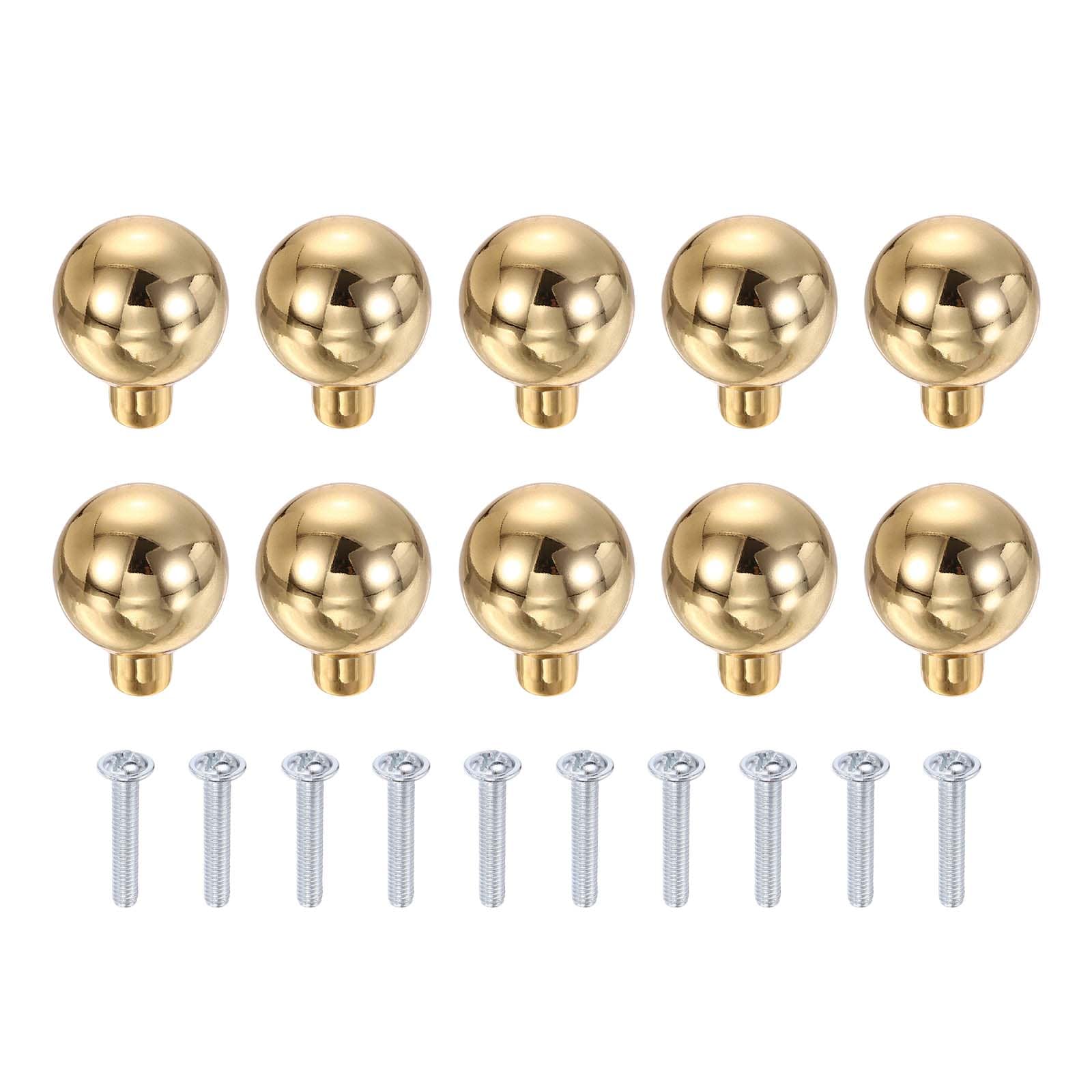 Unique Bargains 10pcs Cabinet Knobs 1-1/8 Inch (28mm) Diameter Drawer Knob Polished Chrome Round Ball Kitchen Knobs Handle with Screws for Bedroom Kitchen Cupboard Wardrobe Dresser Gold