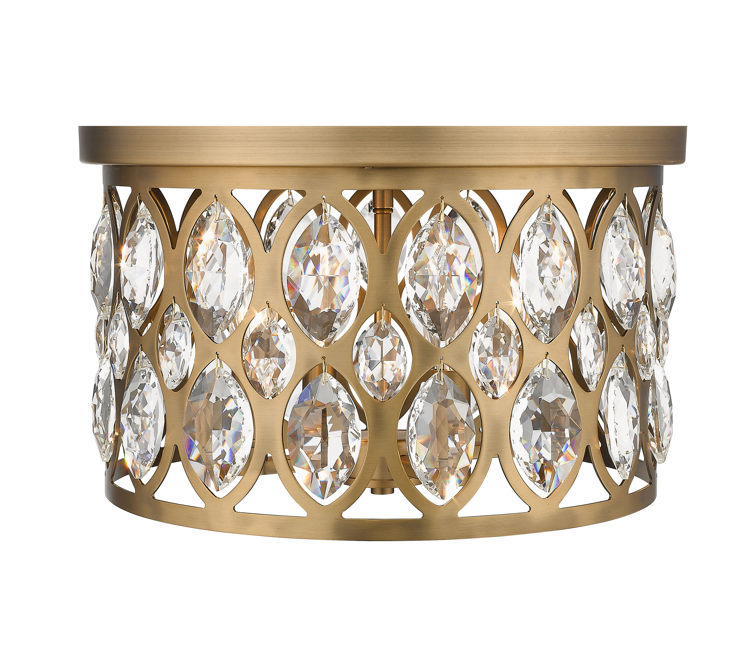 Heirloom Brass 15'' Crystal Accented Contemporary Flush Mount Light
