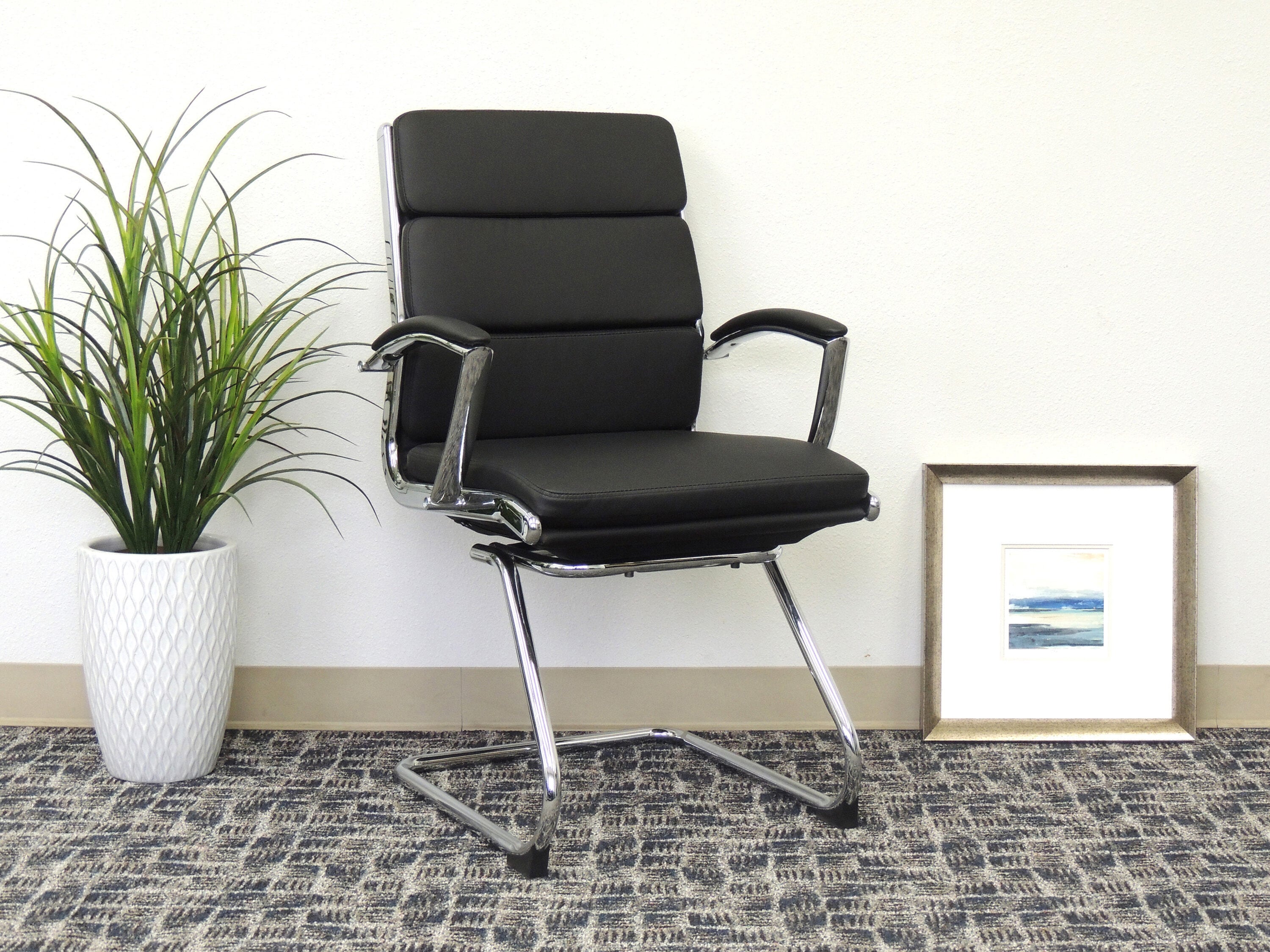 Modern Executive CaressoftPlus Guest Chair with Chrome Frame, Black