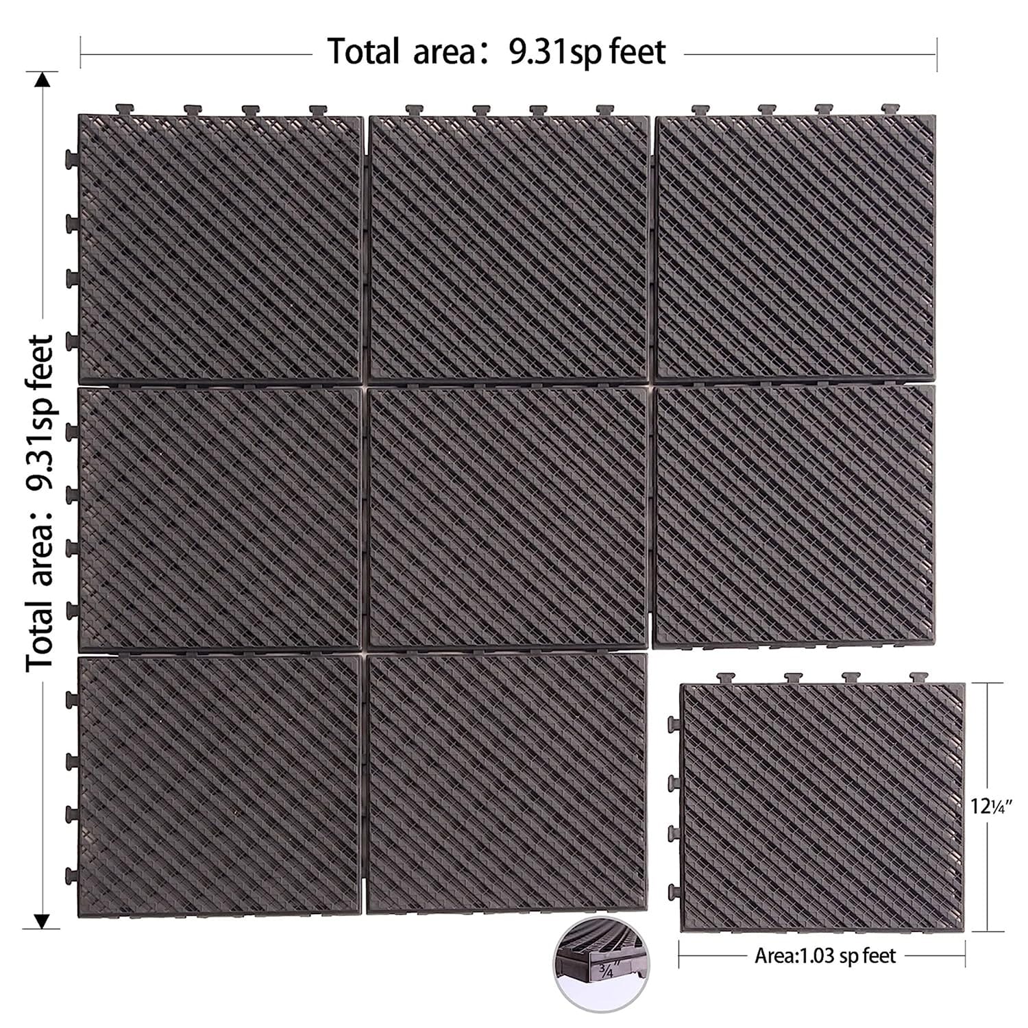 Bybafun 12-in x 12-in 9-Pack Gray Prefinished PVC Deck Tile