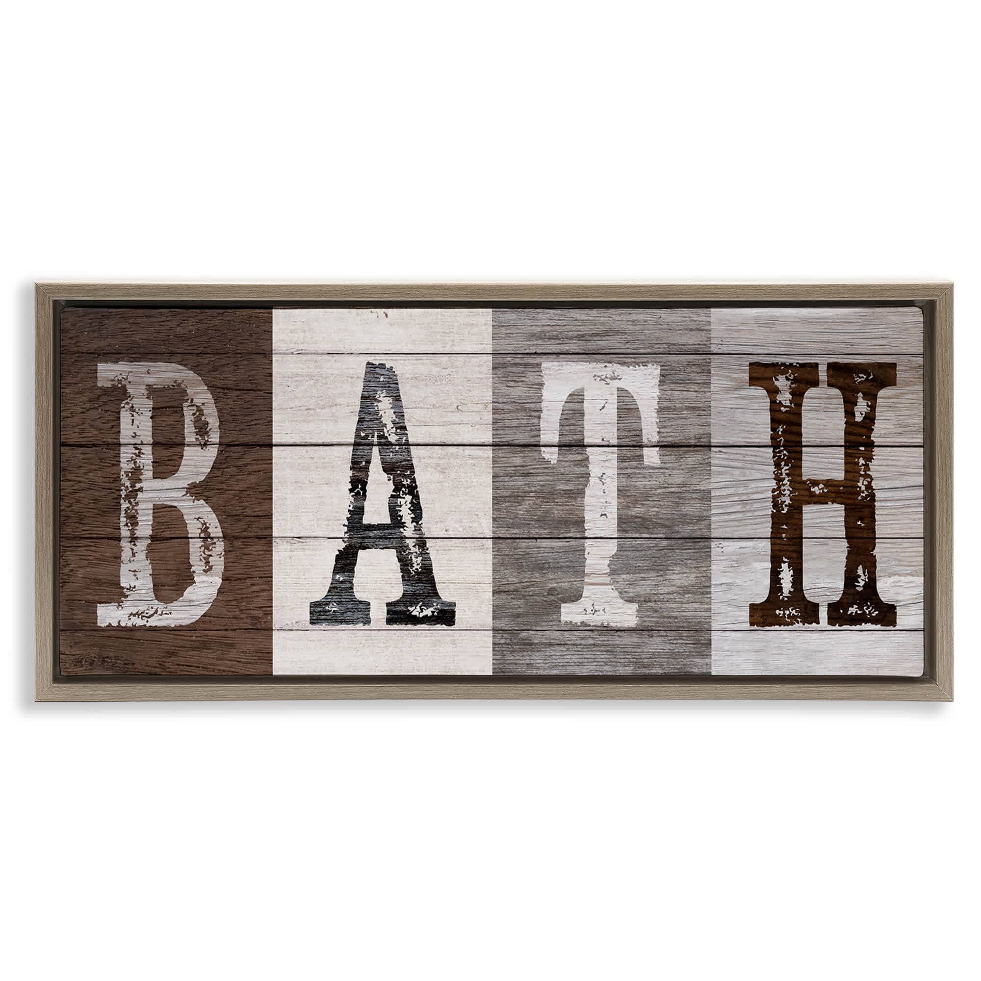 Stupell Industries BT-951-FFE-13X30 Rustic Bath Letters Floating Frame design by Susan Arnot