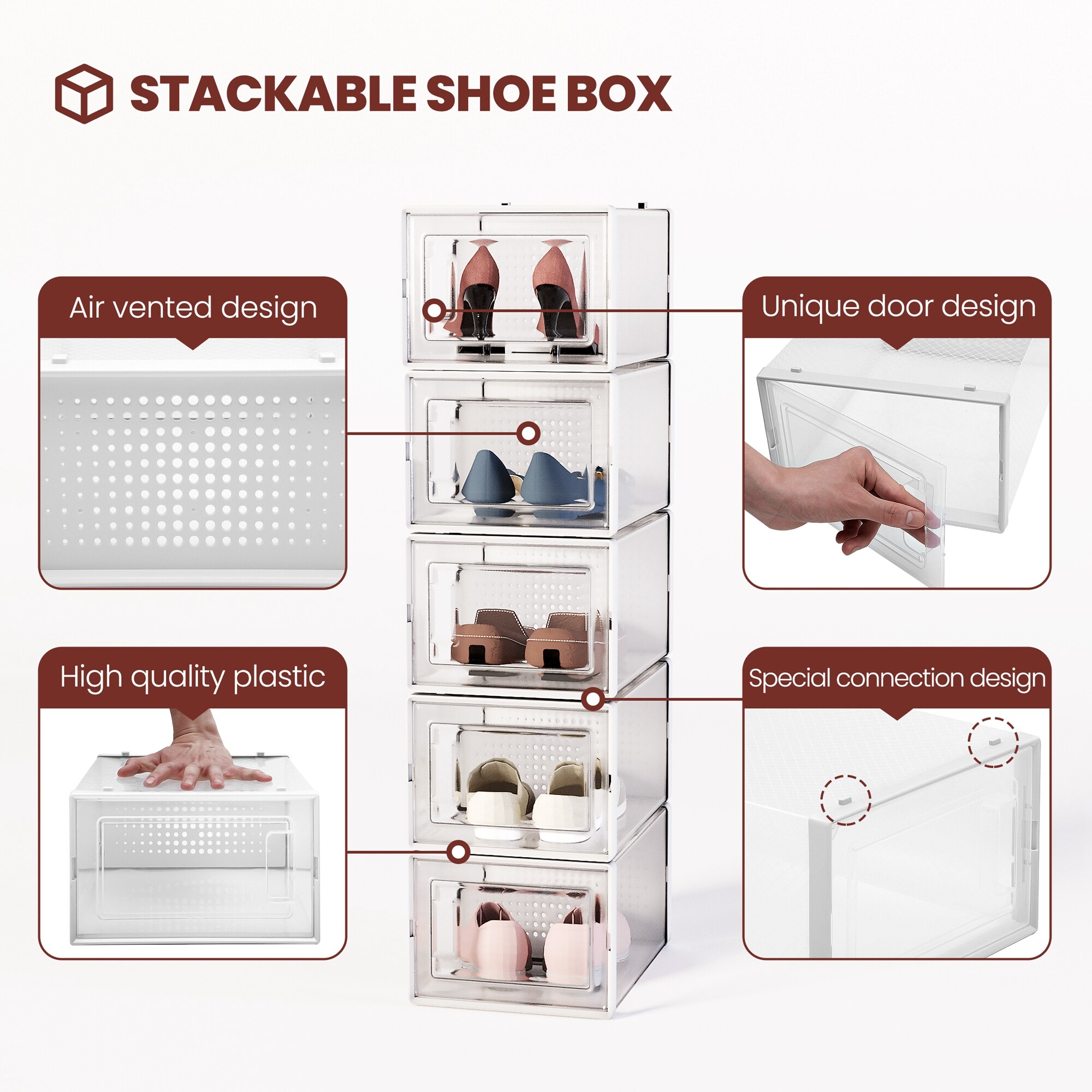 24 Pack Shoe Storage Box, Plastic Foldable Shoe Box, Stackable Clear Shoe Organizer The Twillery Co. Finish: White