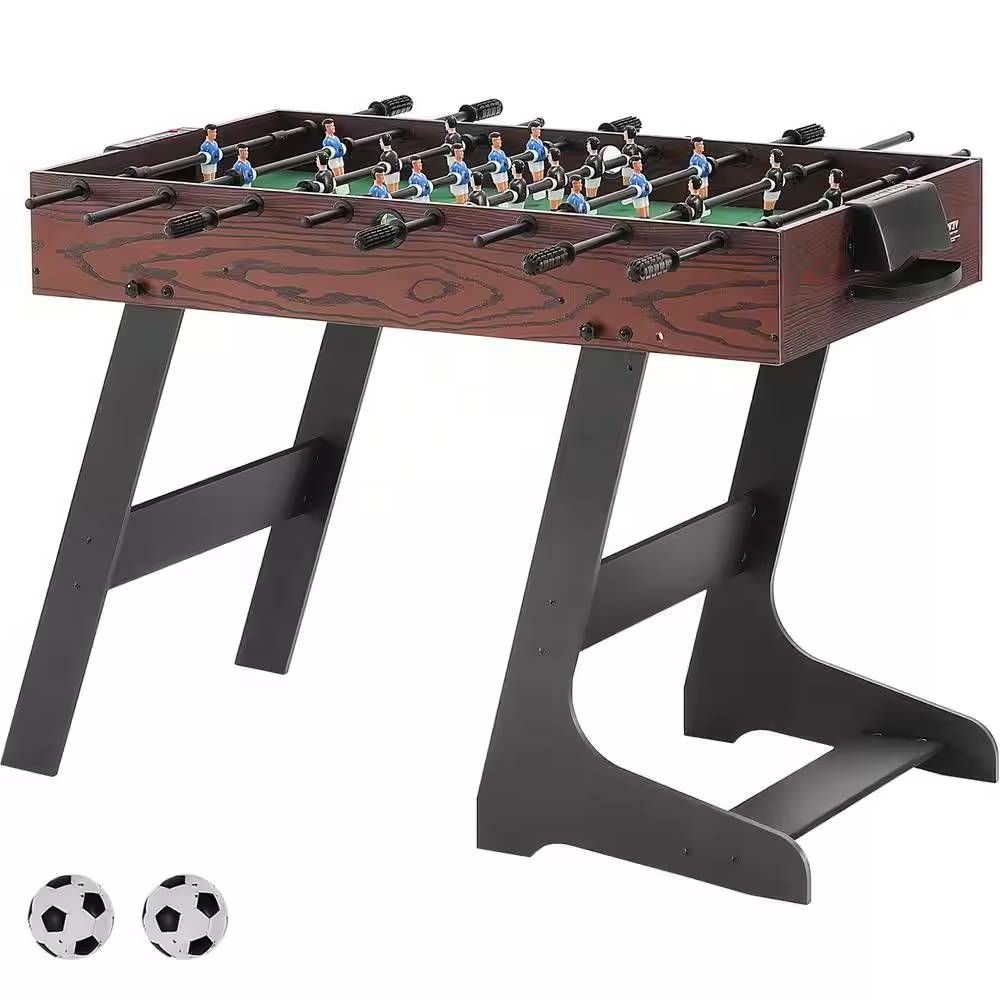 Slickblue Walnut Rectangle Foldable Casual Foosball Table Foosball Table Medium Density Fiberboard with Metal Rod Frame Foldable Base 41.34 in L x 41.34 in H