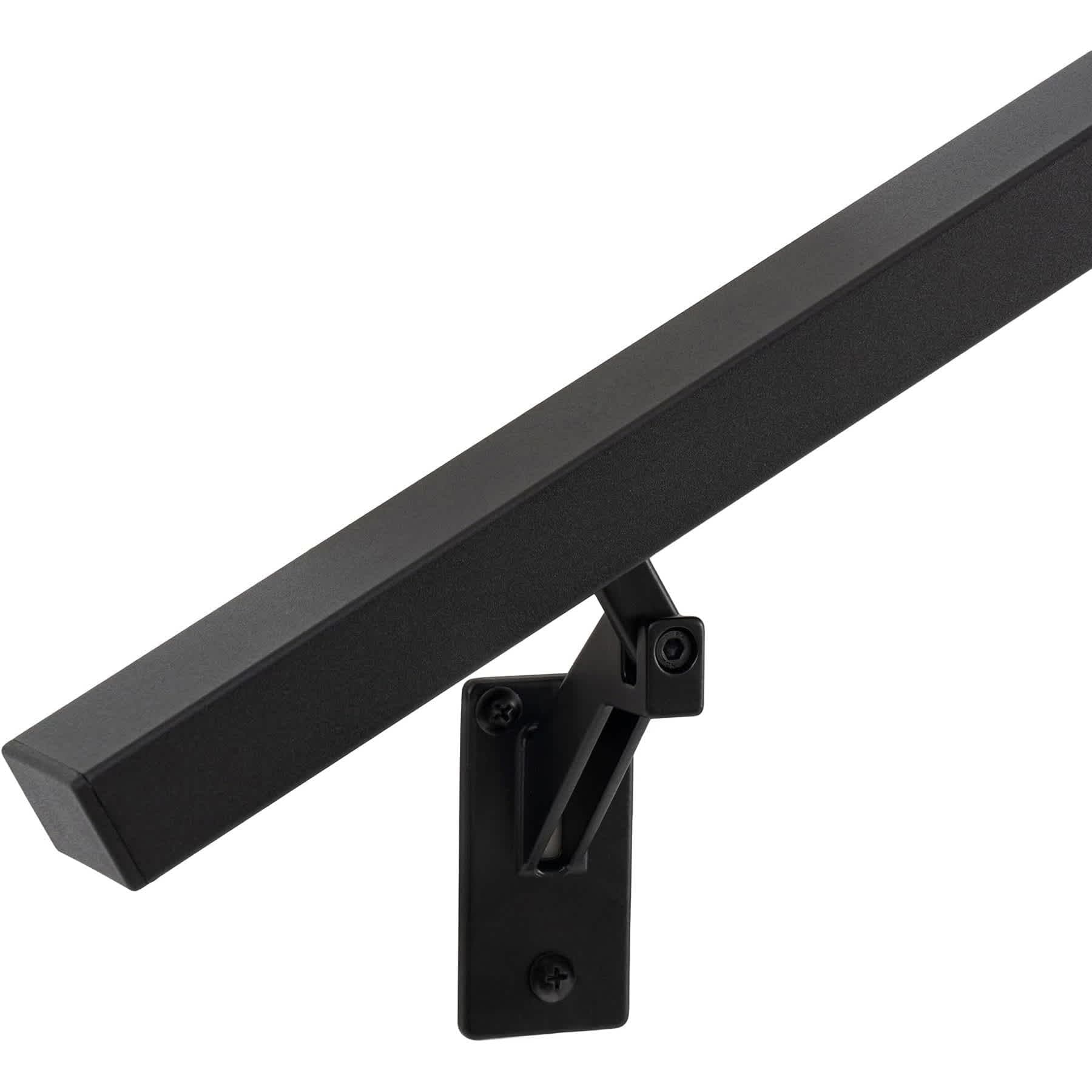 Aoibox  10FT Matte Black Aluminum Handrail Kit for Indoor Outdoor Stairs 2 x 1 Inch Rectangular Rail with 3 Adjustable 304 Stainless Steel Brackets Set