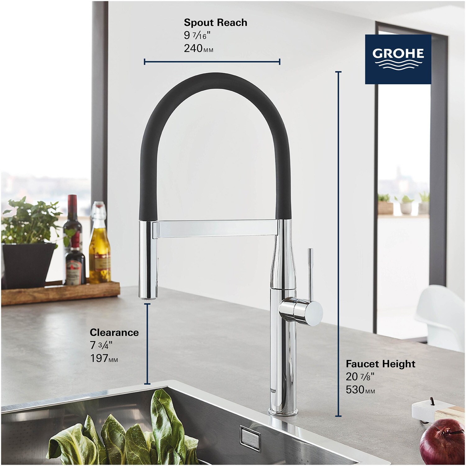 GROHE Essence Brushed Cool Sunrise Single Handle Pull-down Kitchen ...