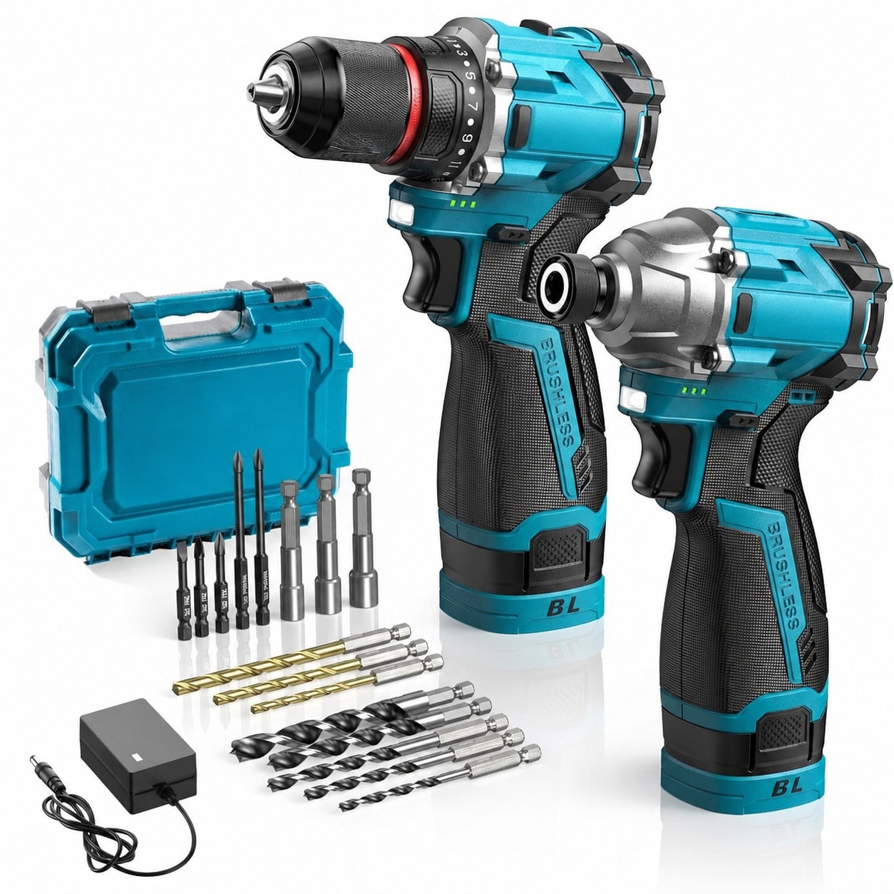 Ahfiwaso Cordless Drill Impact Driver Kit 16 Point 8V Brushless Motor Power Tool Set with 16 pcs Bits Tool Bag LED Light for Home DIY Woodworking