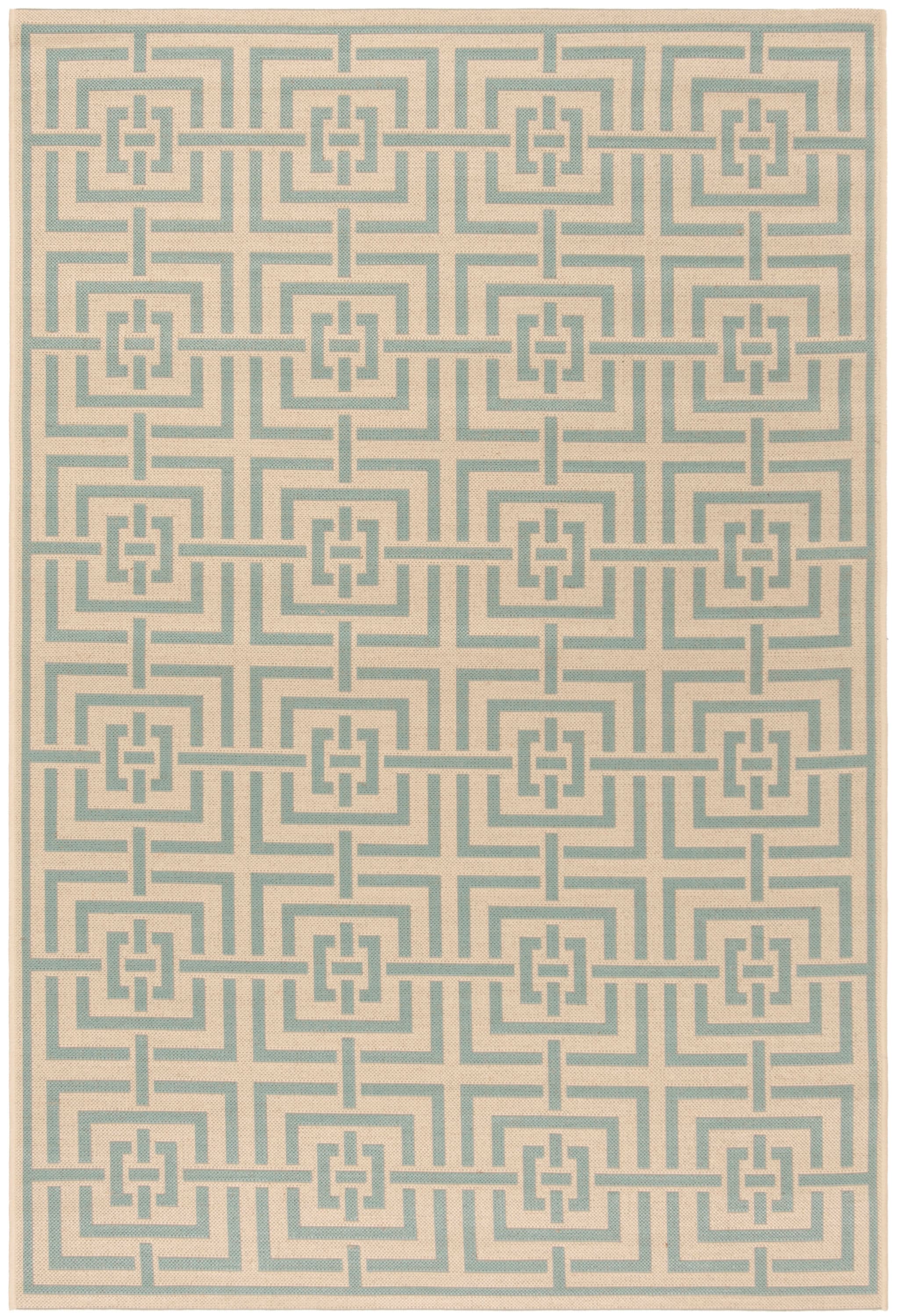 Aqua Splash Cream Geometric 5'1" x 7'6" Synthetic Area Rug
