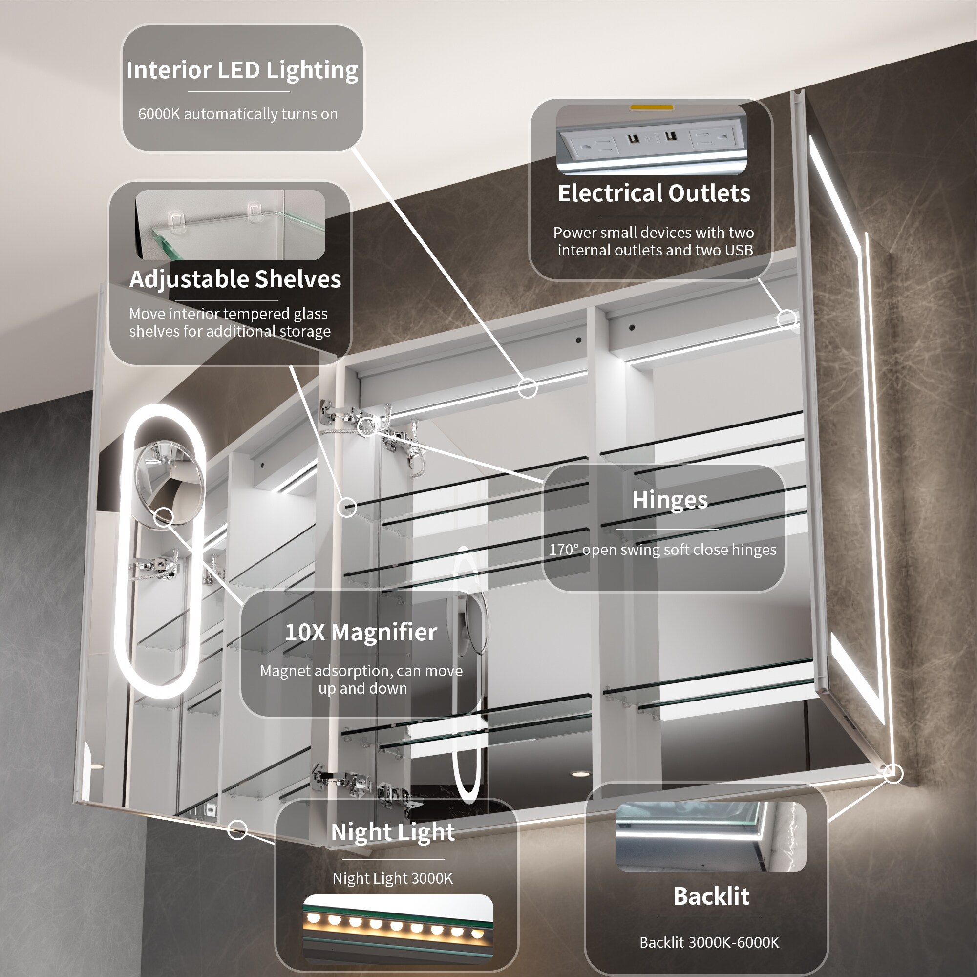 WELLFOR BCB2124WH-SL Bathroom-Medicine-Cabinets - View #10