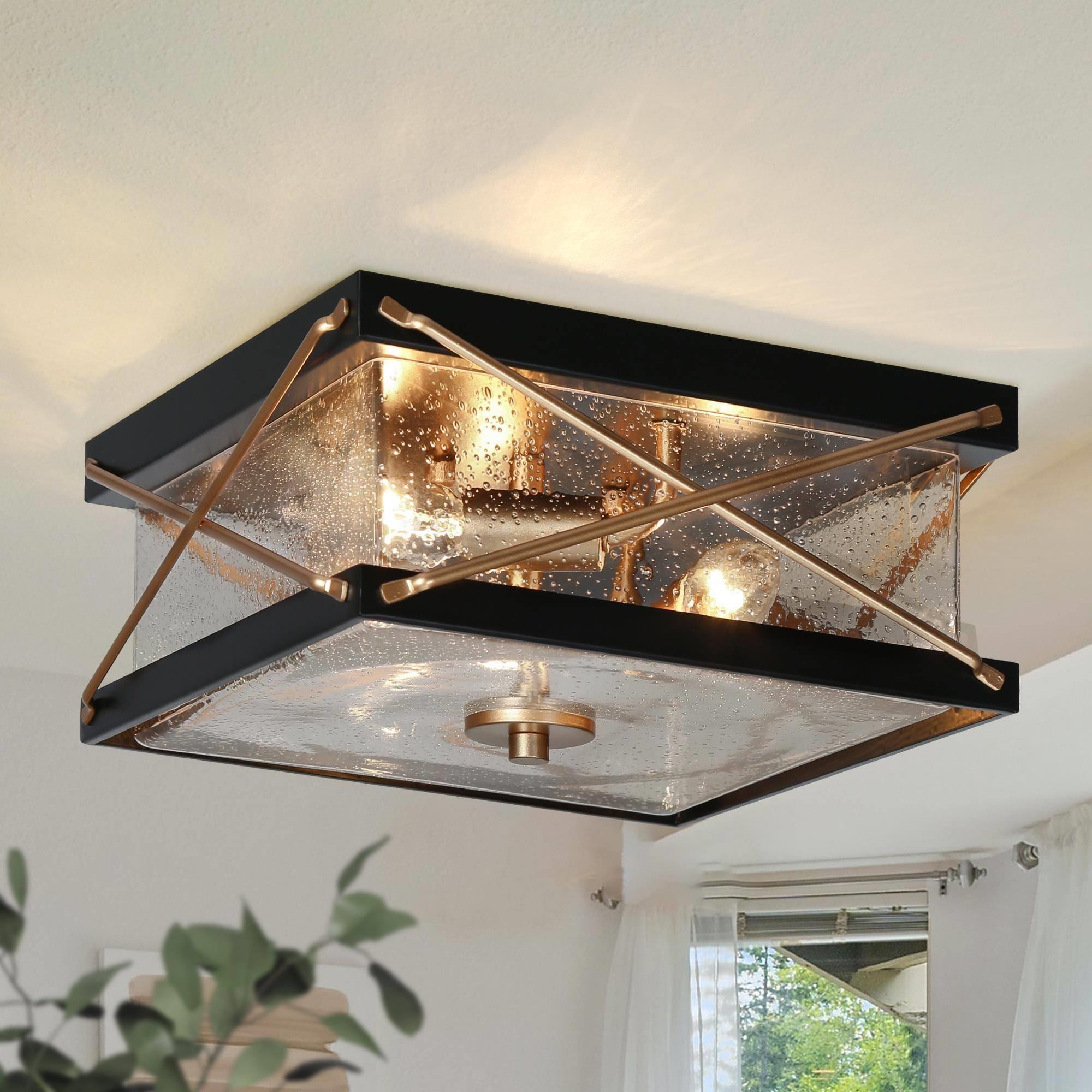 ZEVNI L3RNE7J2W58C3SF8 Jubal 3 -Light 11.4-in Matte Black Flush Mount Light