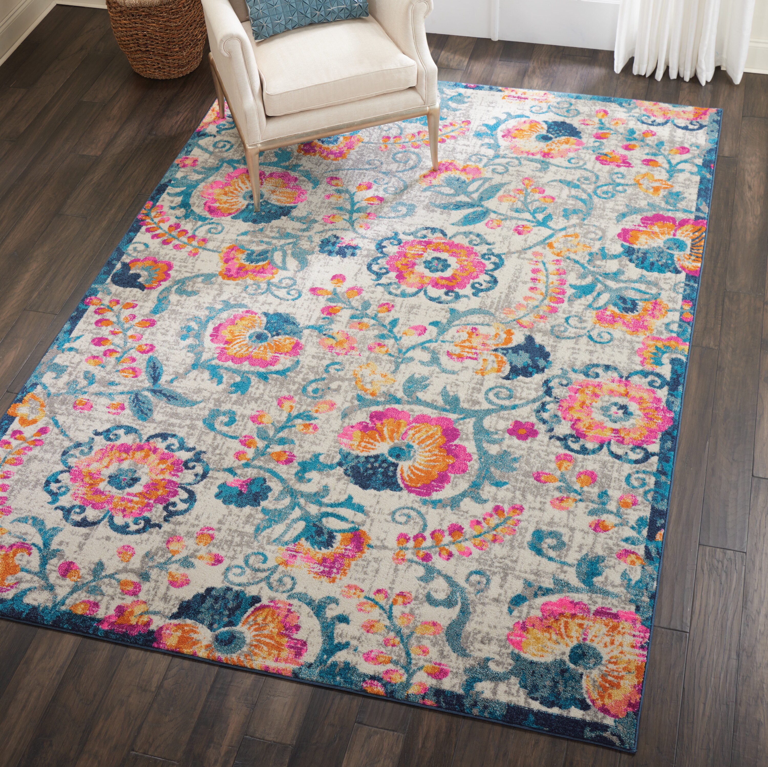 Ivory Geometric Synthetic Rectangular Reversible Rug 6'7" x 9'6"