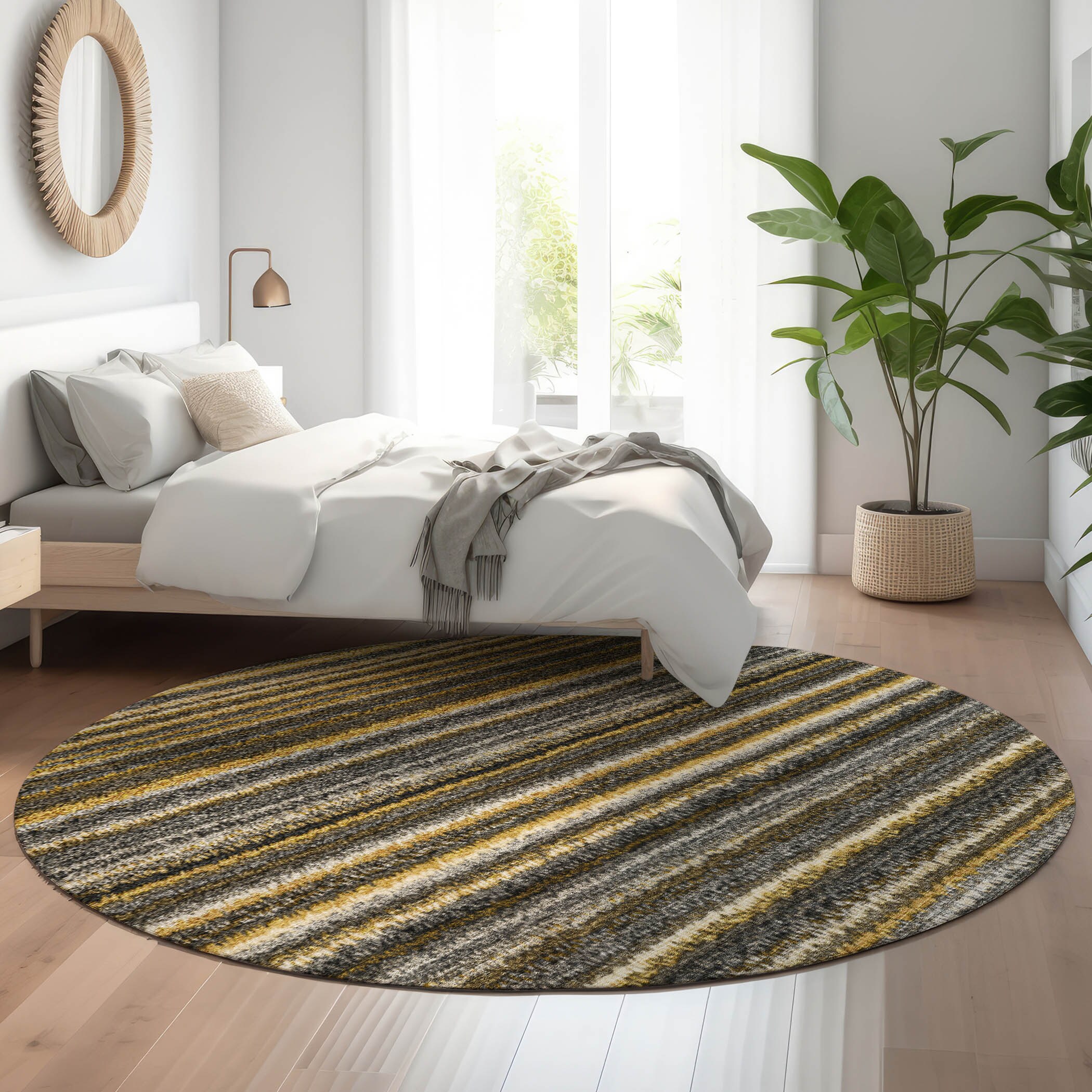 Addison Rugs AMF598GO8RO Mayfield AMF598GO 8 x 8 (ft) Loomed Gold Round Indoor Geometric Machine washable Pet Friendly Area rug