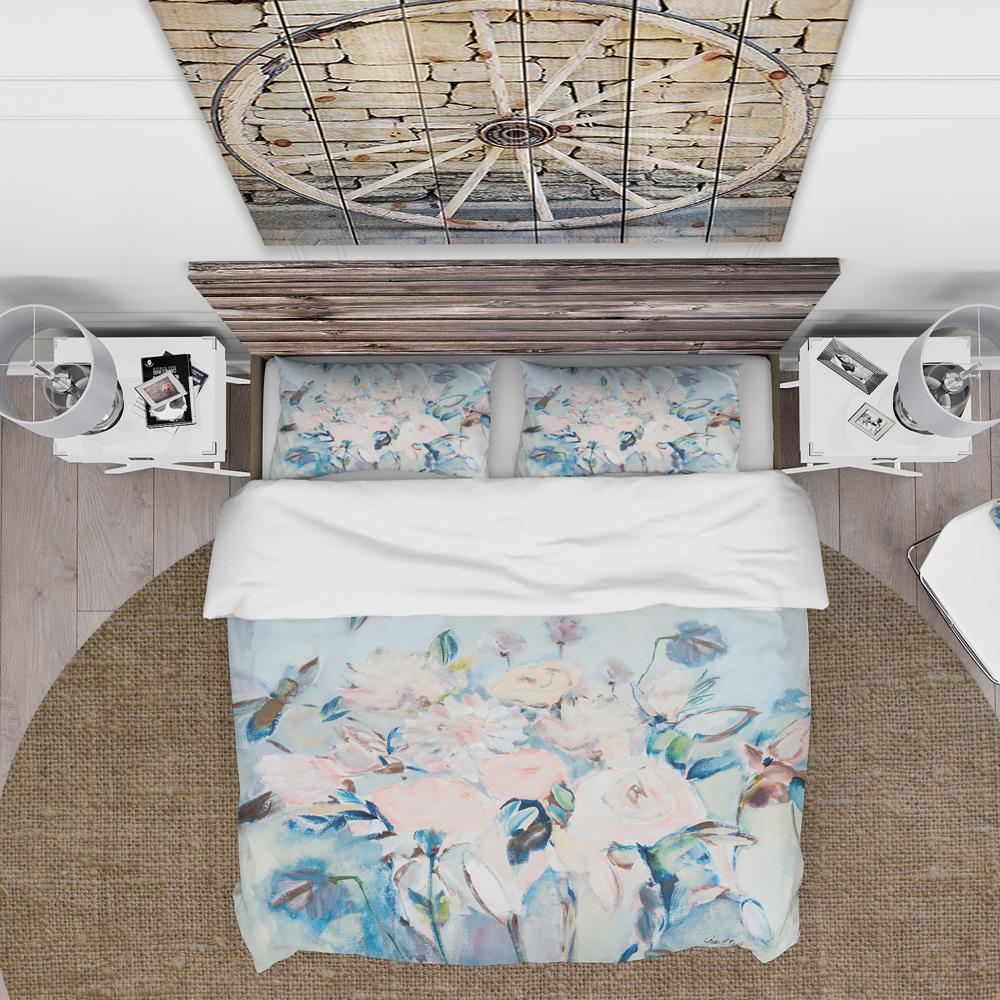 Twin Blue and Pink Floral Microfiber Duvet Cover Set