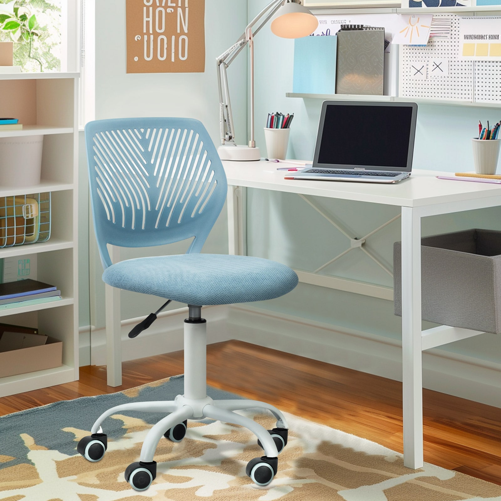Homy Casa CARNATION CU BLUE Carnation Fabric Adjustable Height Ergonomic Office Chair in Blush Pink with Breathable Back Swivel Study Computer Chair