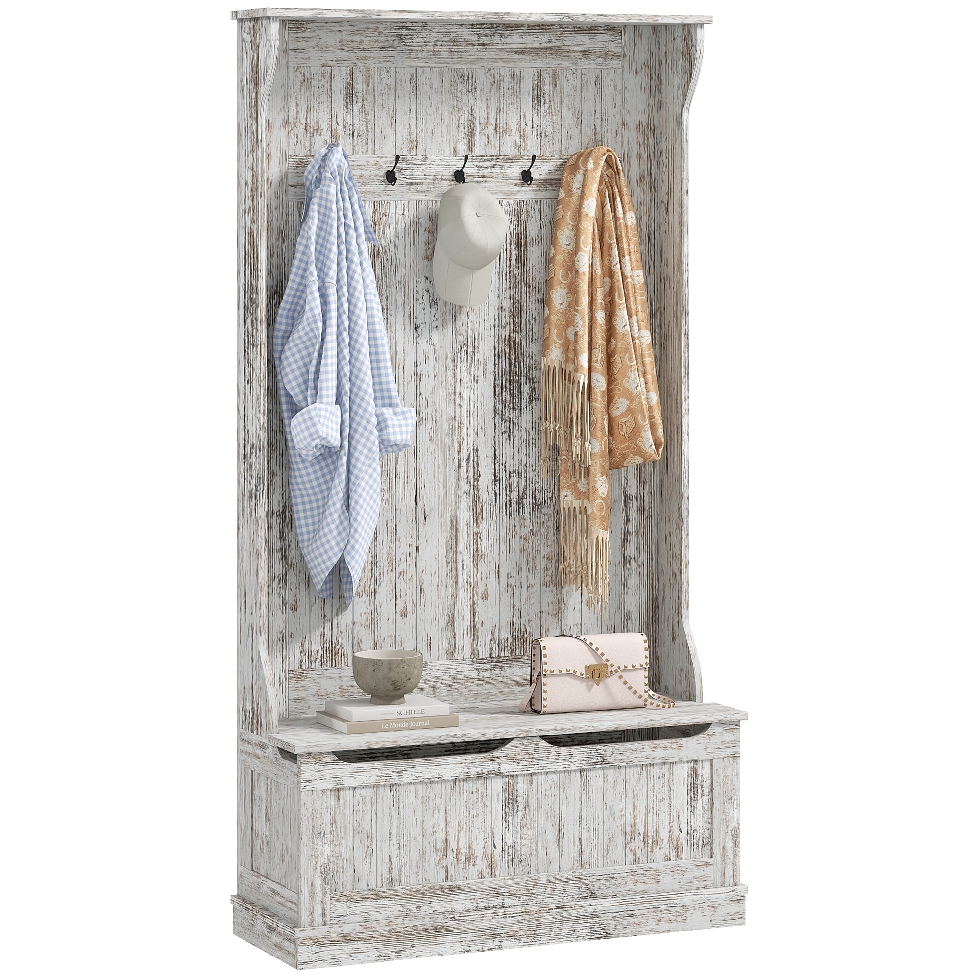Flynama SH249584 Modern 37.75-in Distressed White Wood Hall Tree
