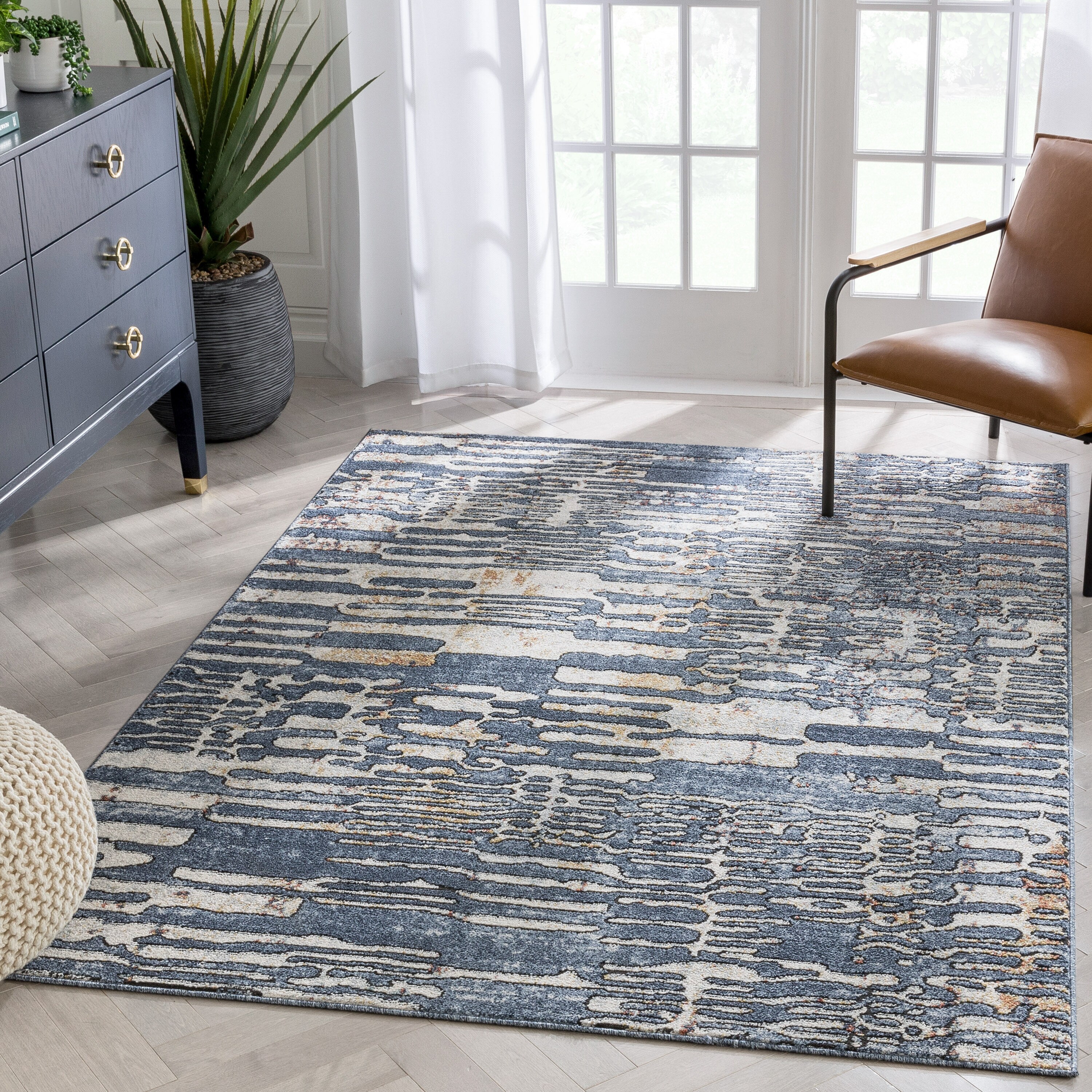 Well Woven ENV-64-5 Envie 5 x 7 (ft) Loomed Polypropylene Blue Rectangular Indoor Geometric Mid-Century Modern Area rug