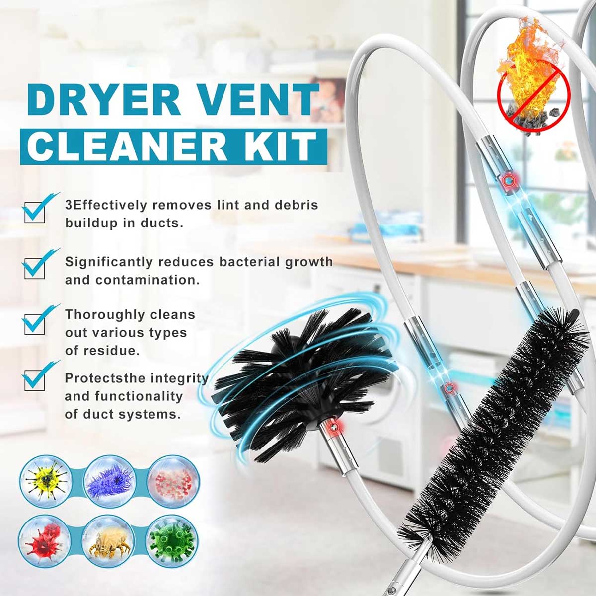 Aoibox 40 Feet Dryer Vent Cleaner Kit with Quick Snap Brush and